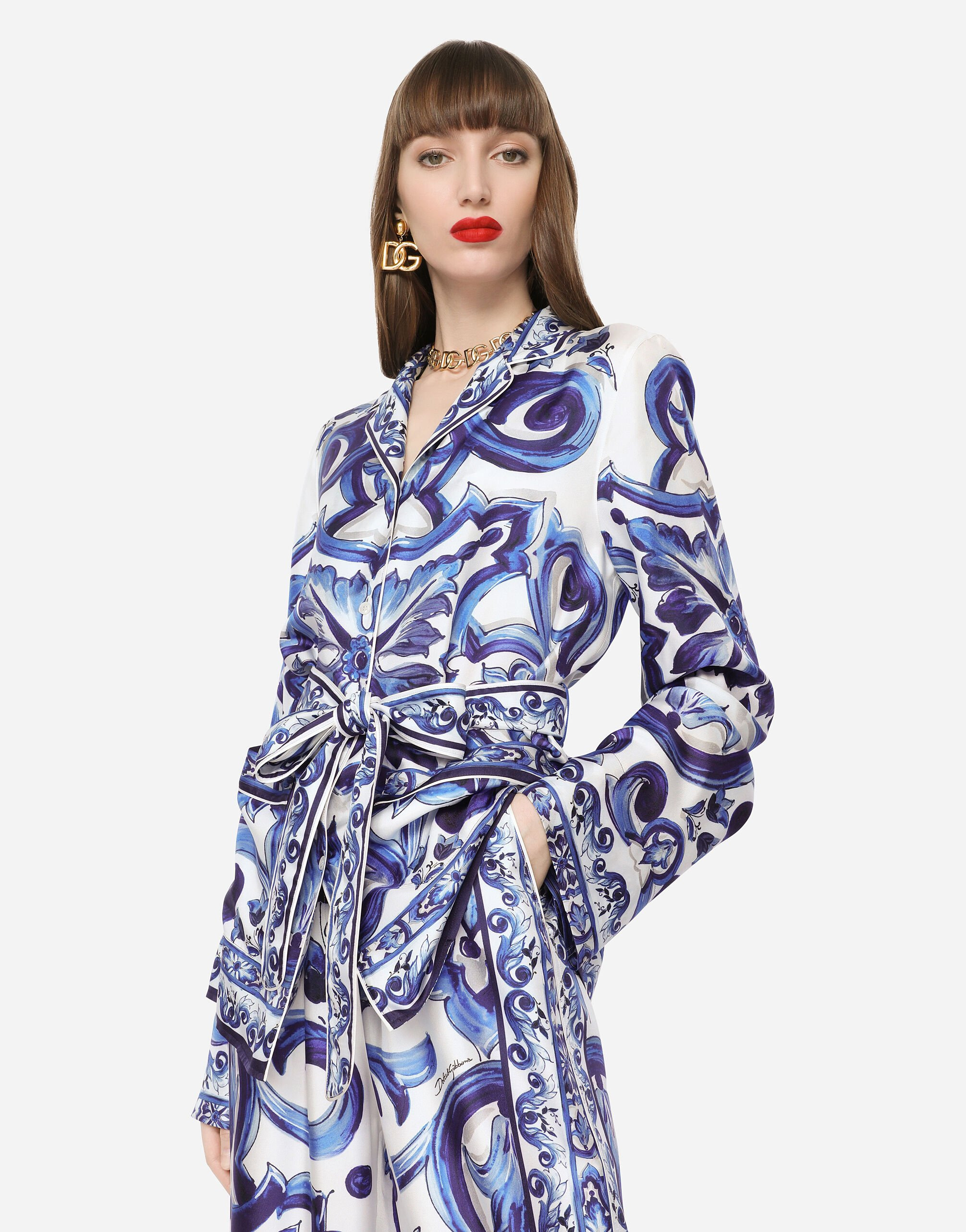 Majolica-print twill pajama shirt - 5