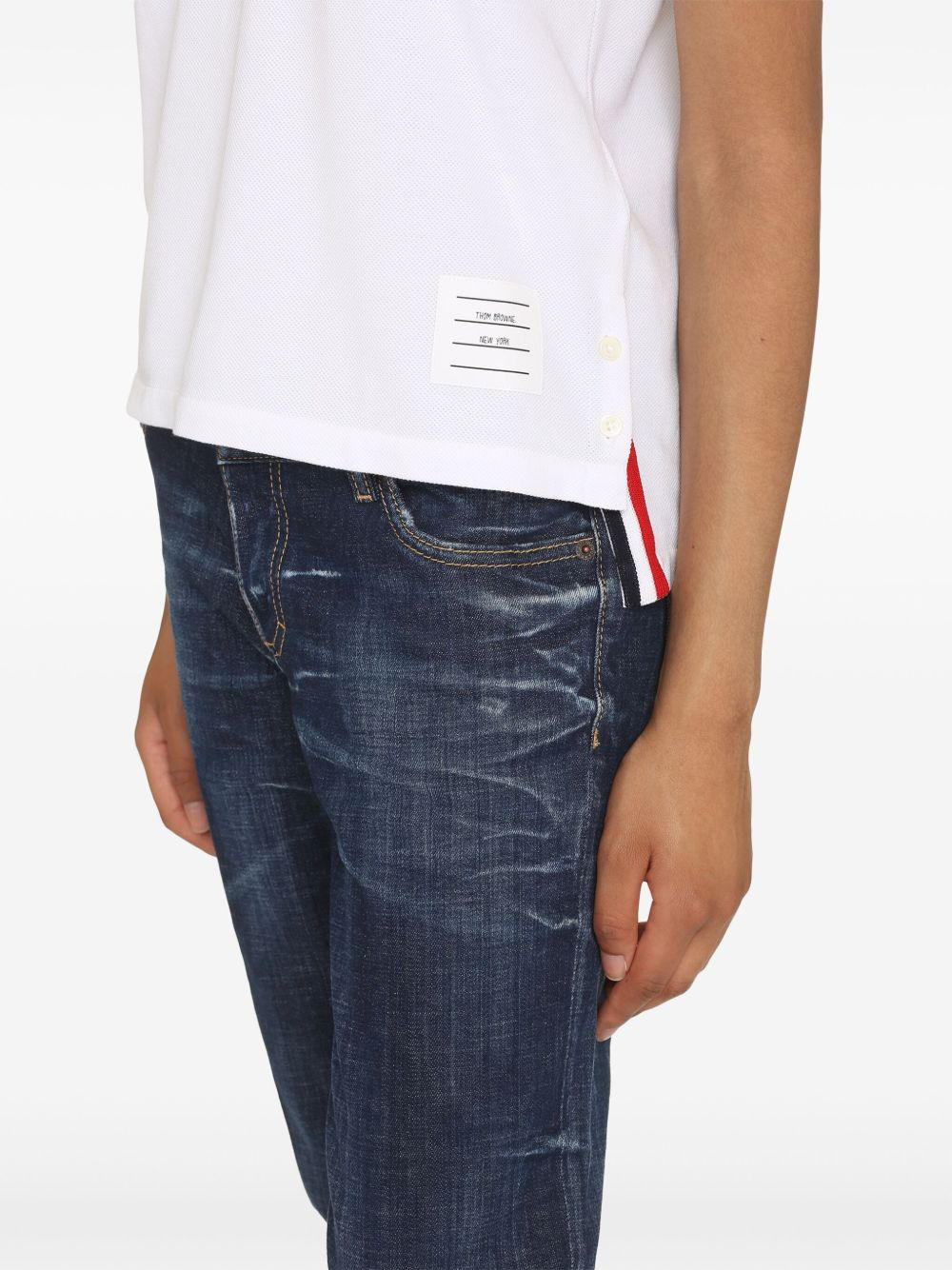 Relaxed Fit Short Sleeve Polo With Center Back Red, White And Blue Stripe In Classic Pique - 4