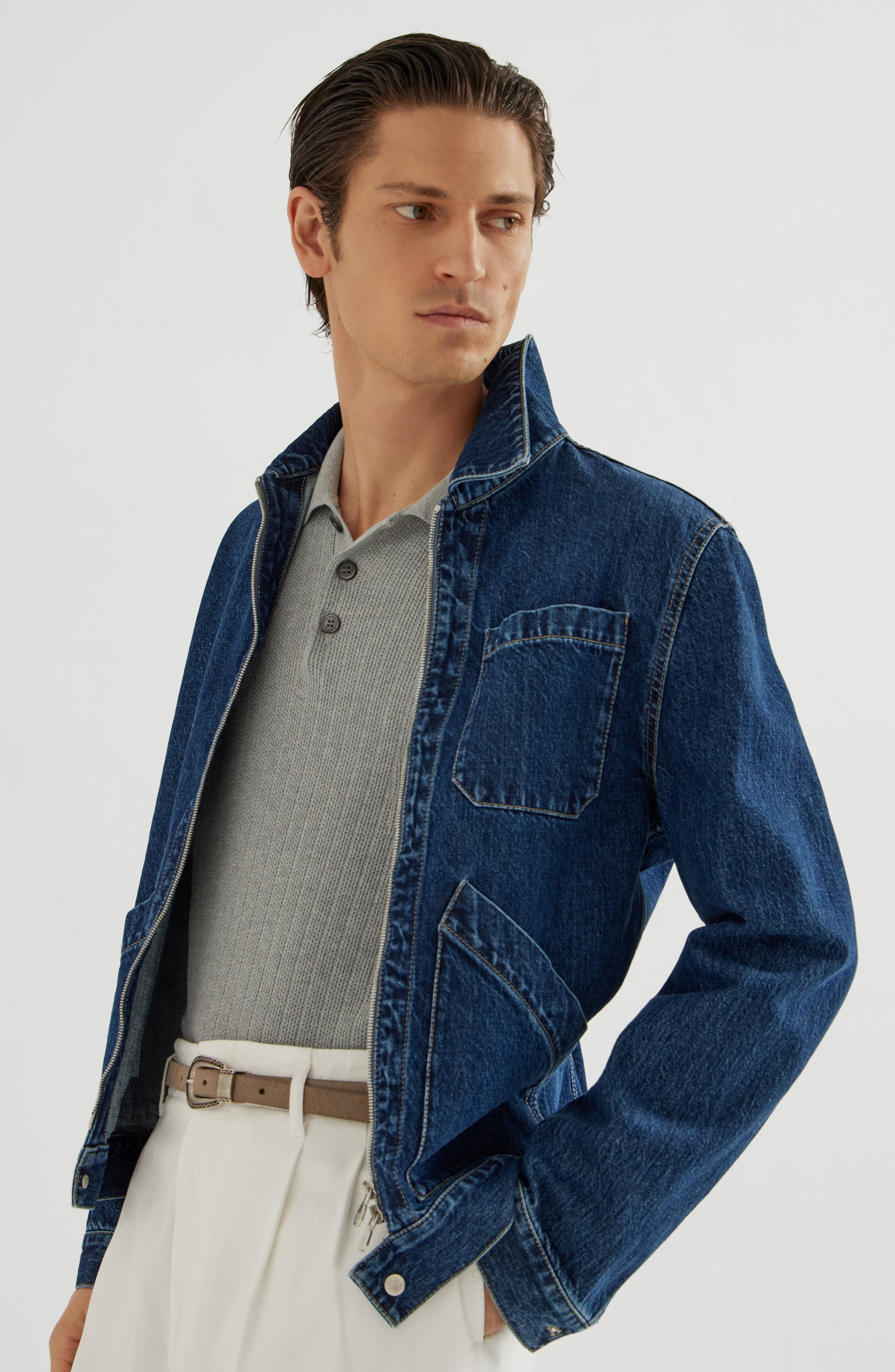 Brunello Cucinelli Rib knit polo in Grey at Nordstrom - 5