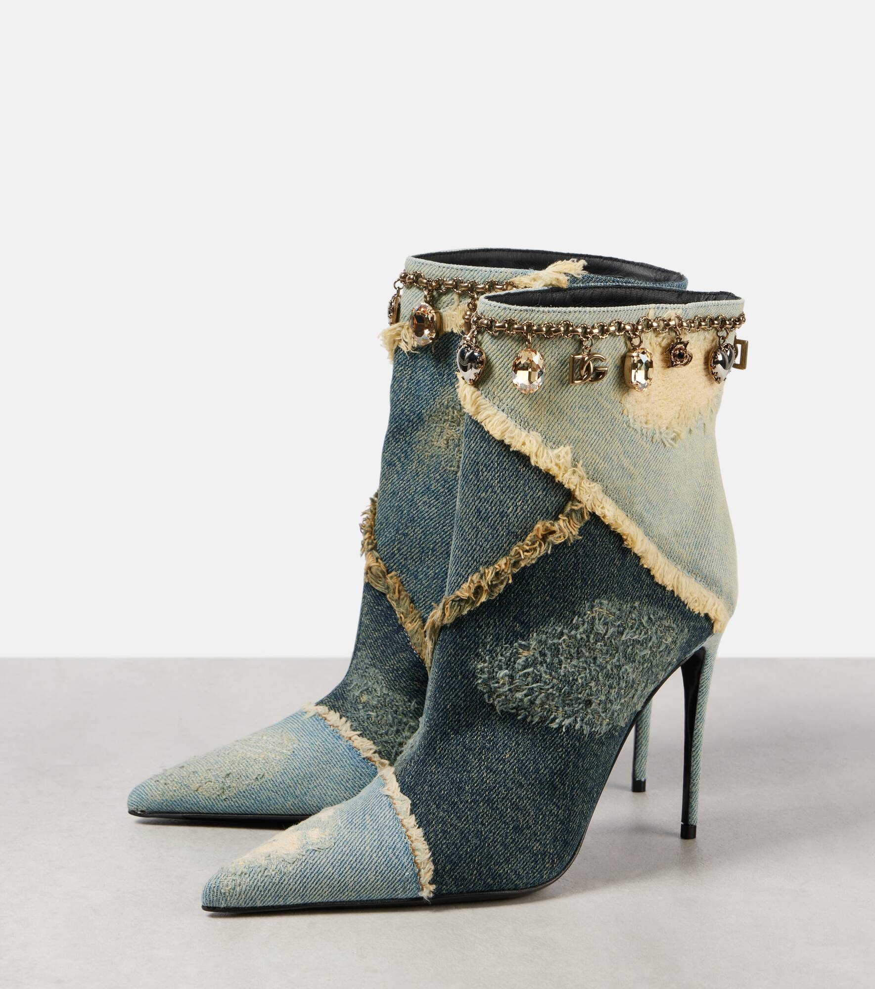 Embellished denim ankle boots - 4