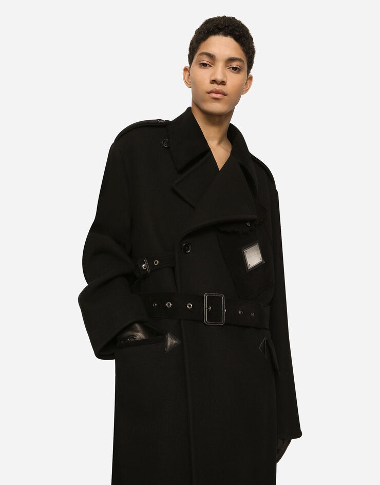 Double-breasted baize trench coat with logo label - 5