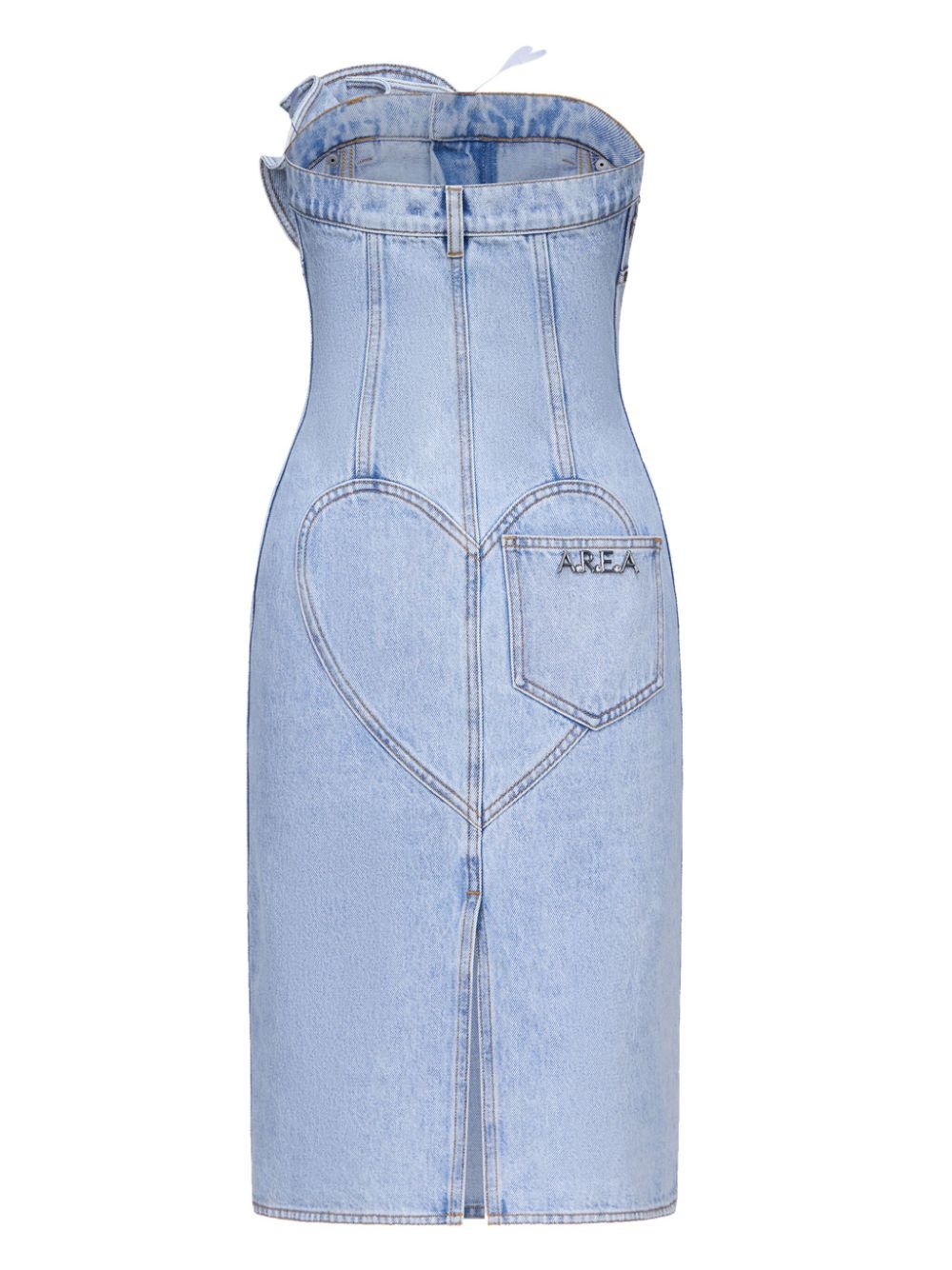 floral-appliqué strapless denim dress - 6