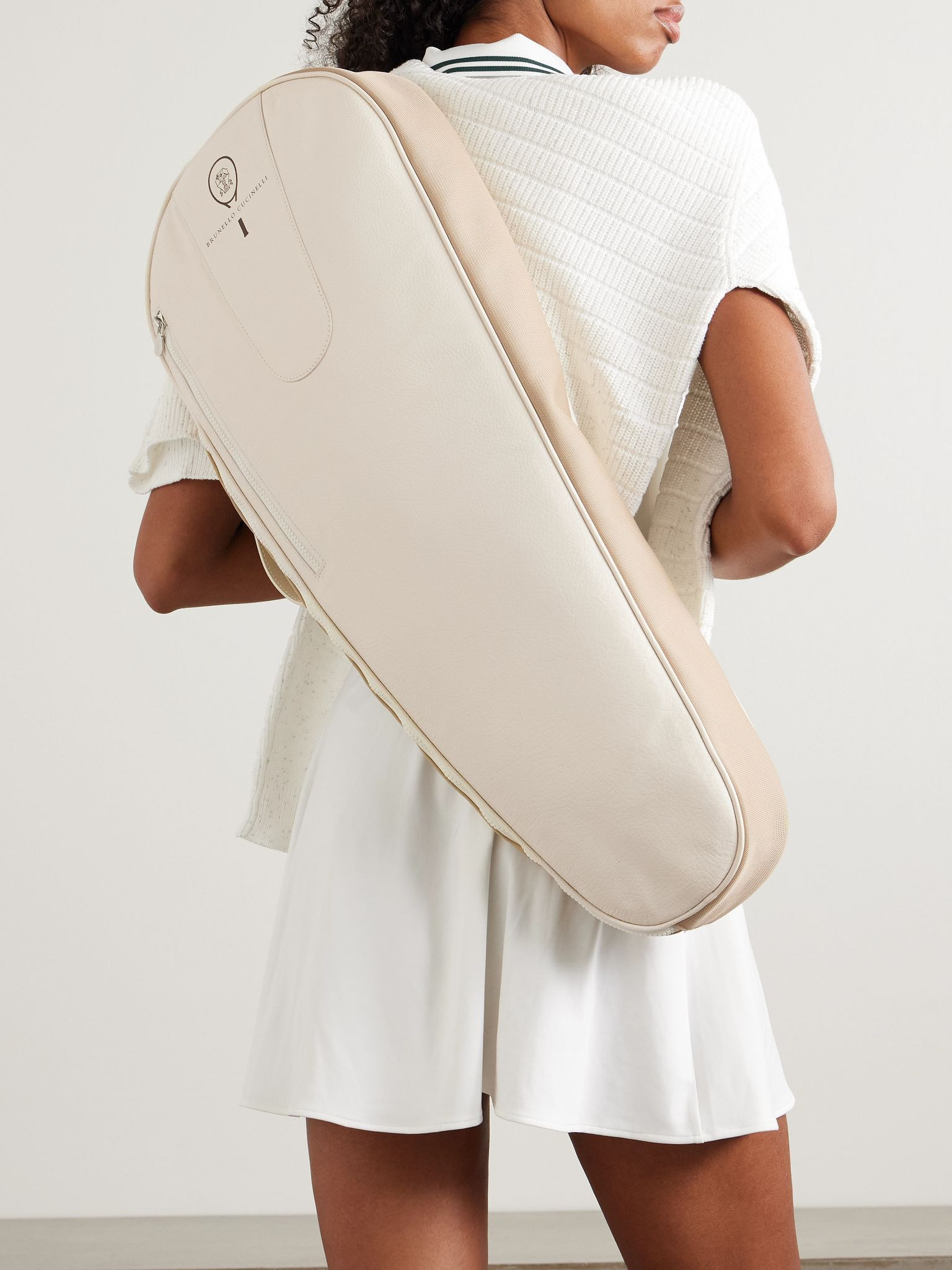 Leather and mesh tennis racket bag Ivory - 5