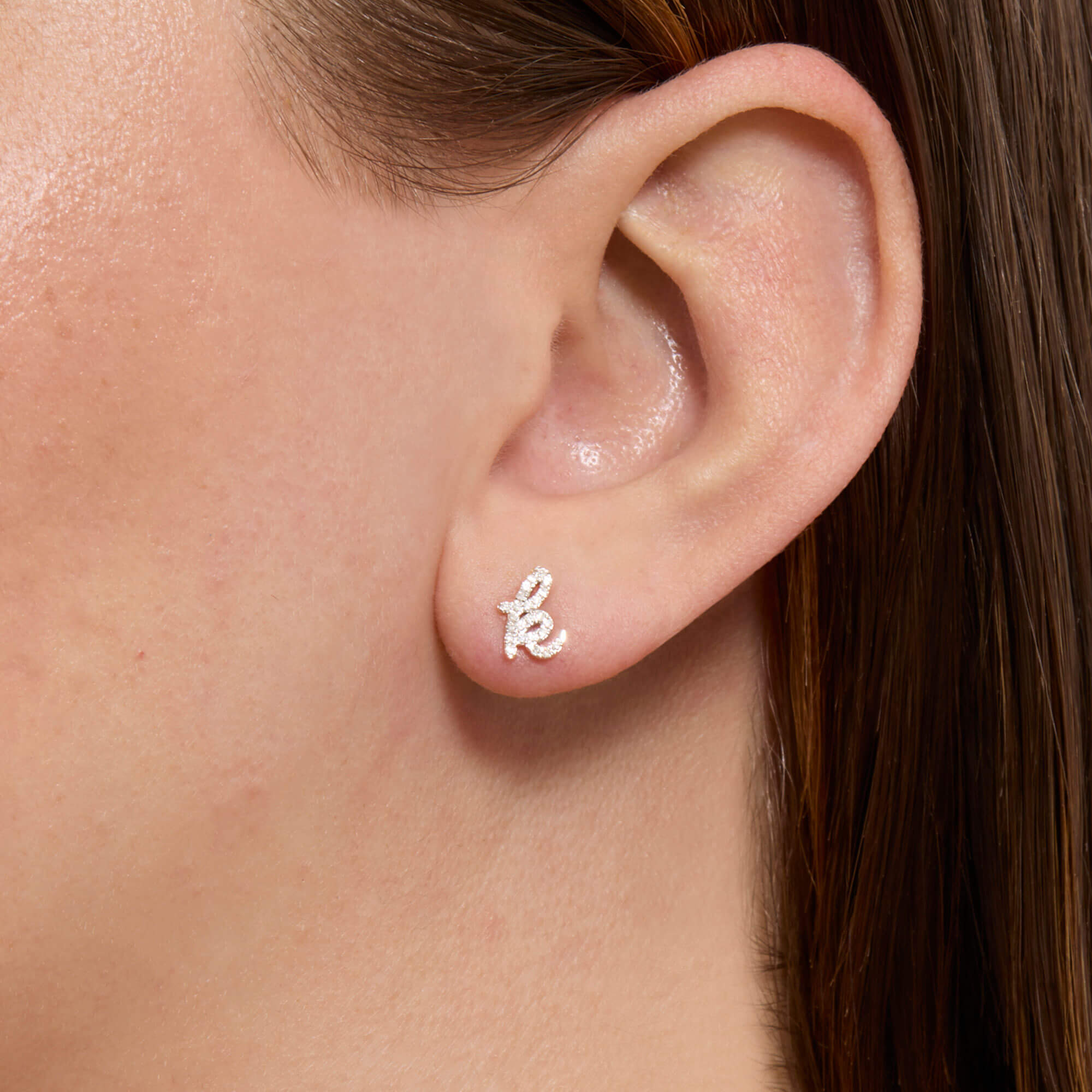 Diamond Cursive Initial Stud - 2
