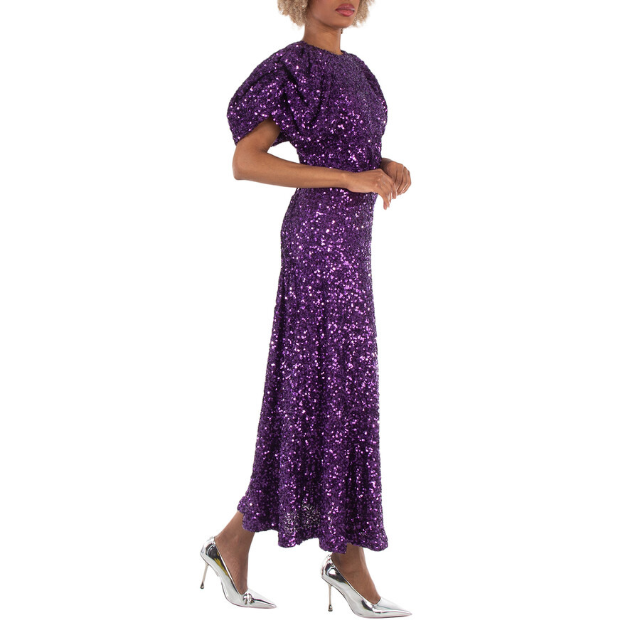 Rotate Ladies Purple Magic Sequins Puff Sleeve Dress - 2