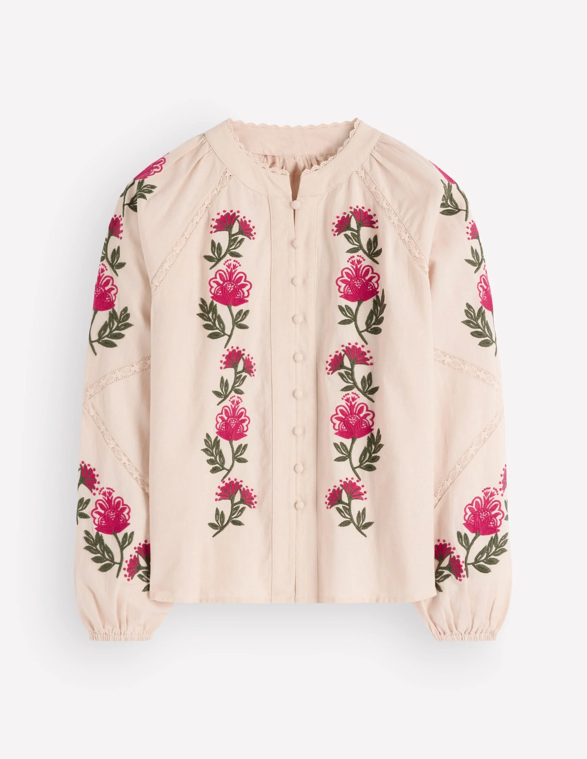 Raglan Embroidered Top-Almond Milk - 1