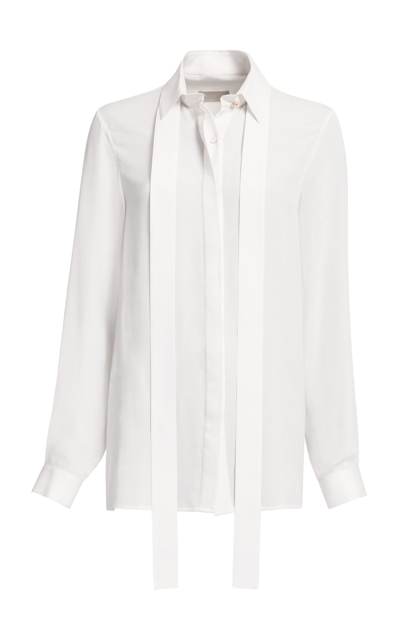 Long Silk Georgette Shirt white 1
