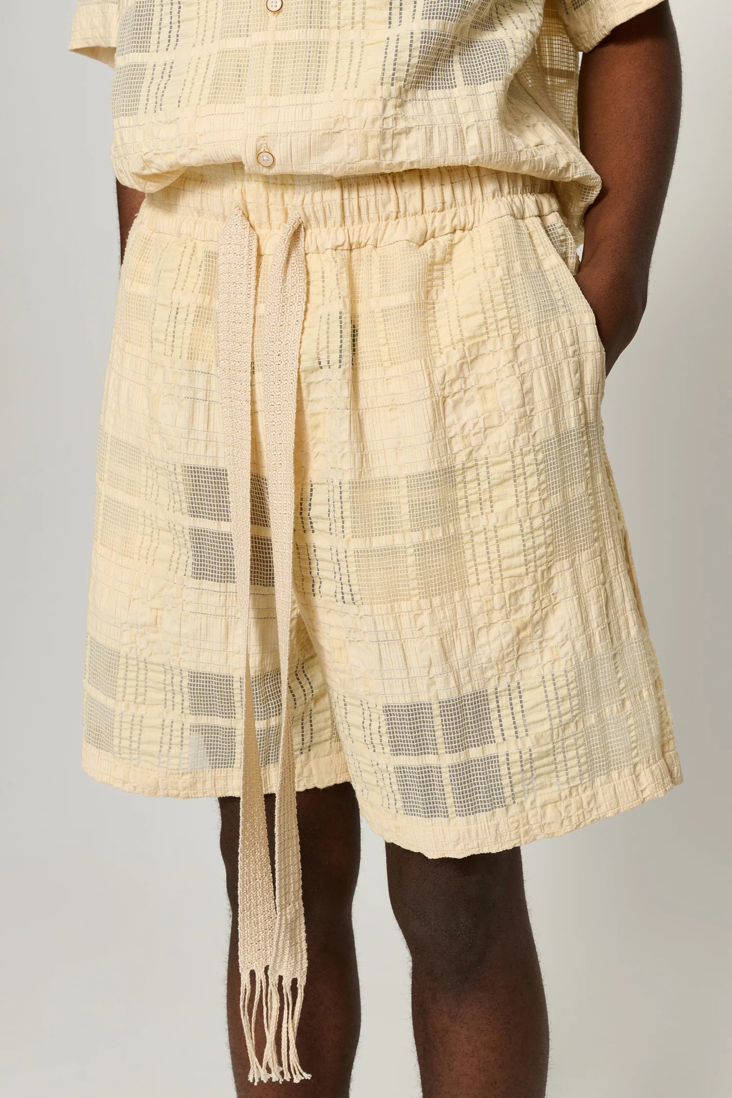 Enzo Beige Sheer Check Shorts - 4