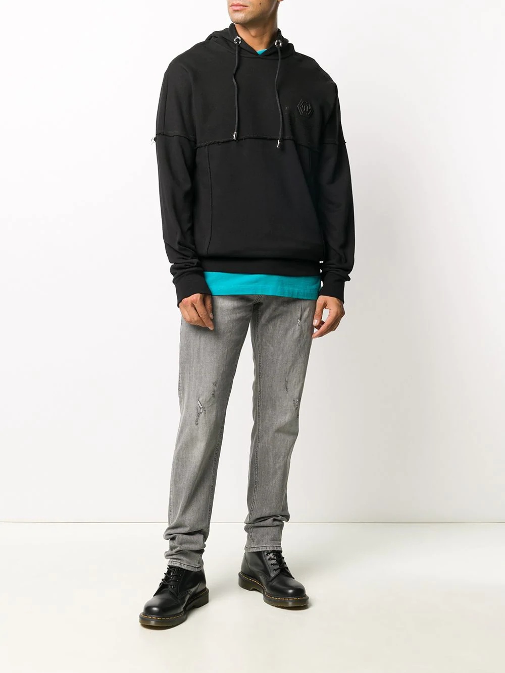 long sleeve raw edge sweatshirt - 2