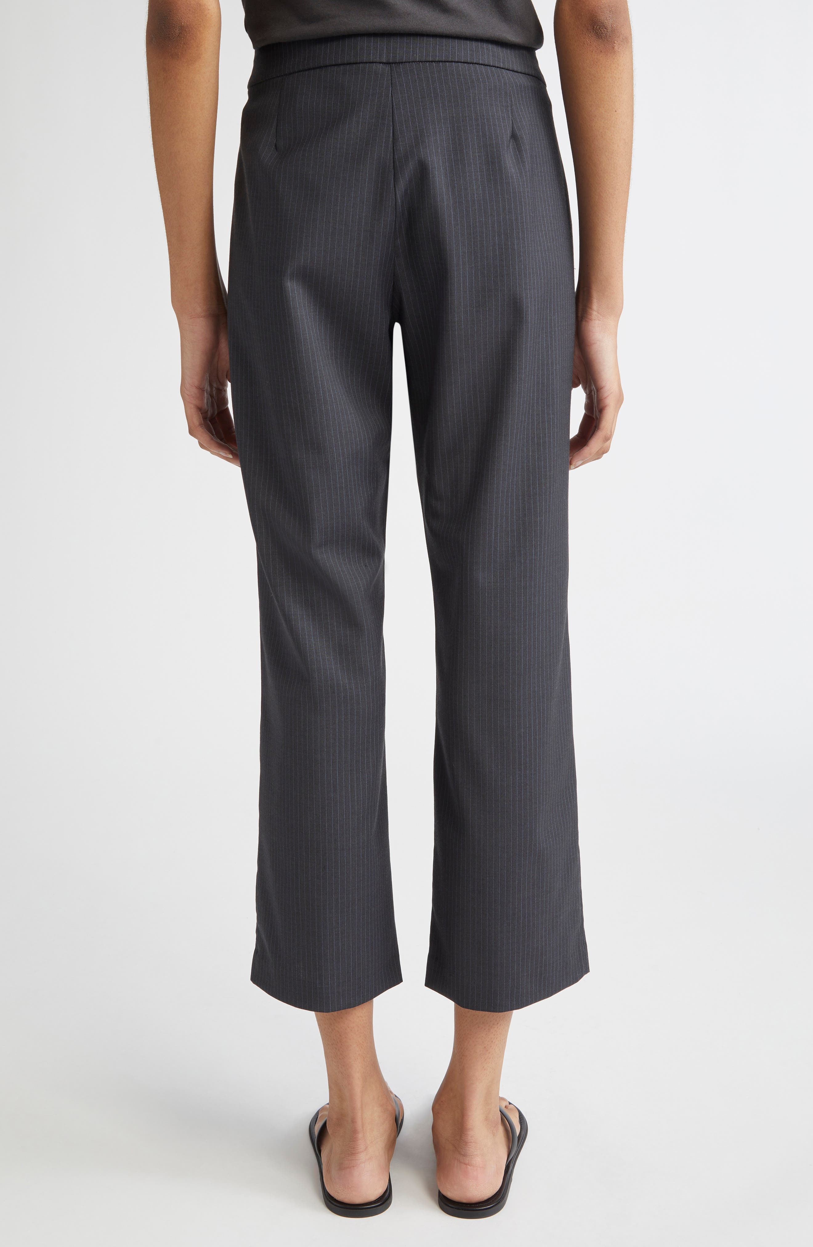 Paloma Wool Bigas Pinstripe Tie Detail Straight Leg Crop Trousers in Dark Grey at Nordstrom - 2
