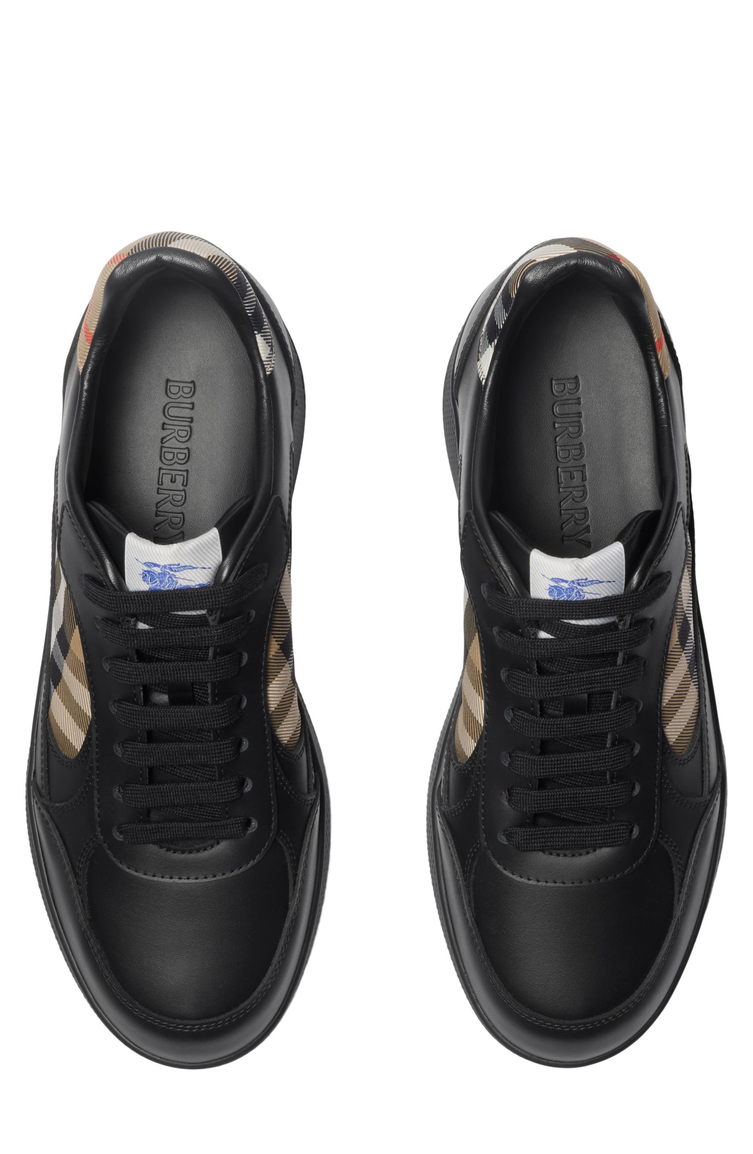 burberry Terrace Check Leather & Canvas Sneaker in Black/Sand Ip Check at Nordstrom - 4