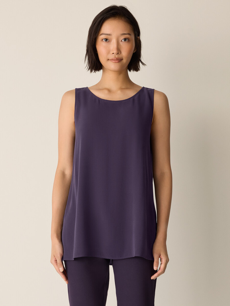 EILEEN FISHER Silk Georgette Crepe Ballet Neck Long Tank outlook