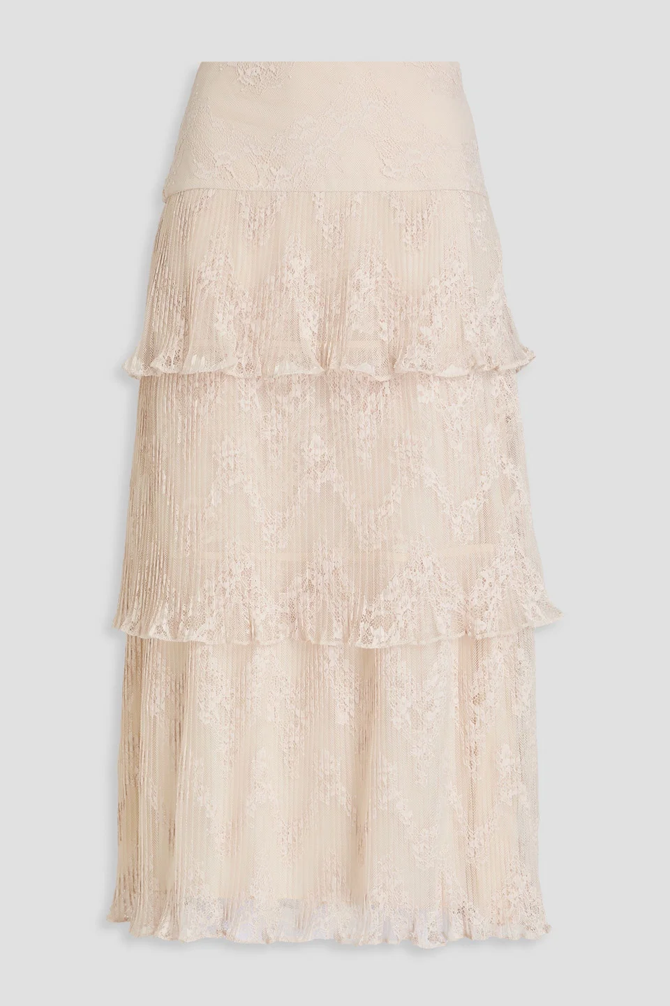 Tiered pleated lace midi skirt - 1