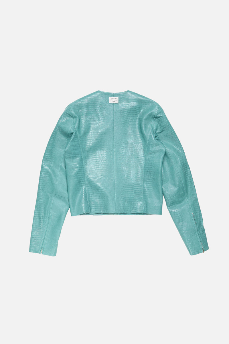 Lizard leather biker jacket - Azure Blue 4