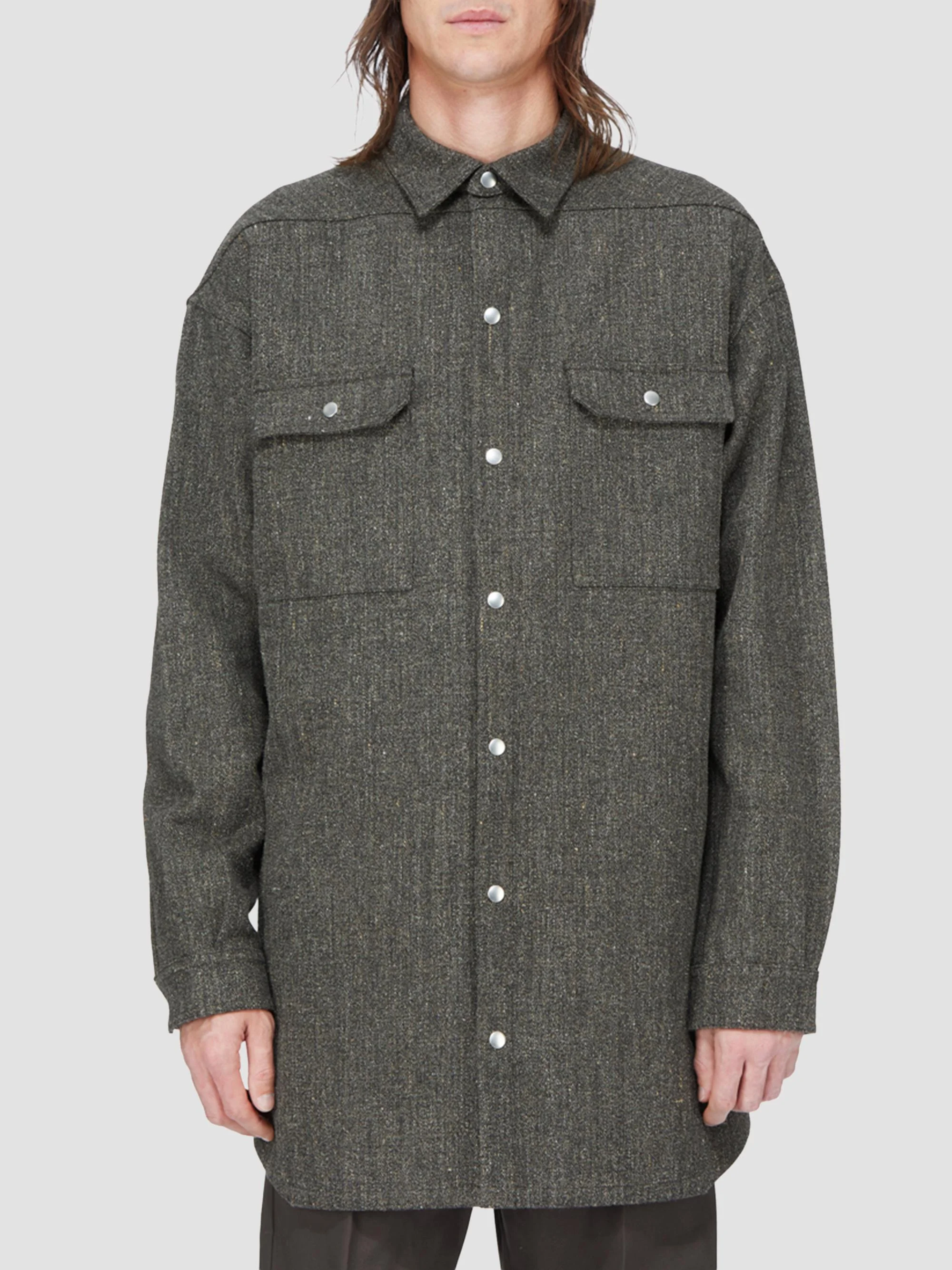 Men's Wool-Blend Tweed Oversized Outershirt - Carbone - 1