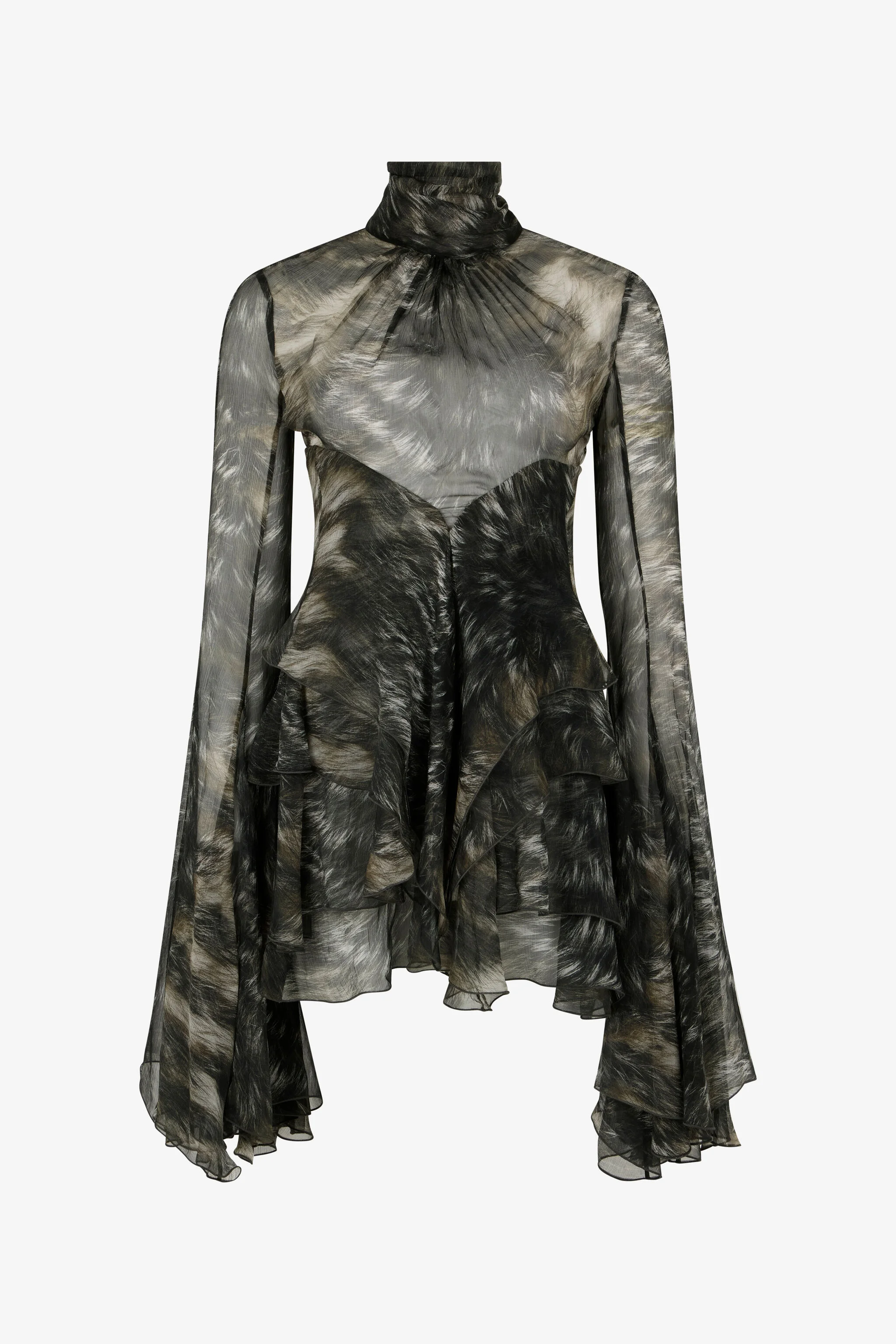 Mini Dress in Silk with Fur Print - 1