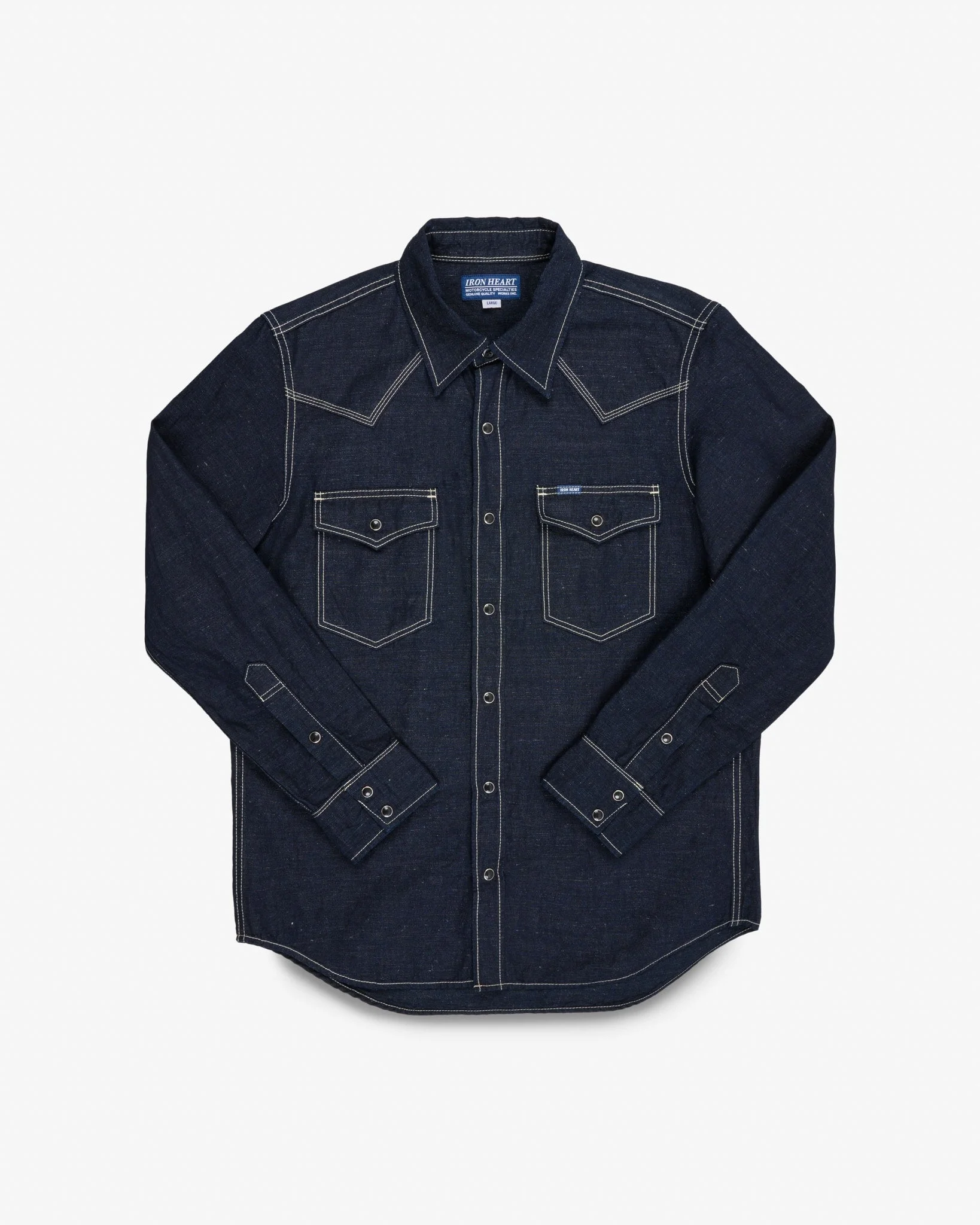 IHSH-444-IND 7OZ COTTON LINEN CHAMBRAY WESTERN SHIRT - INDIGO - 1
