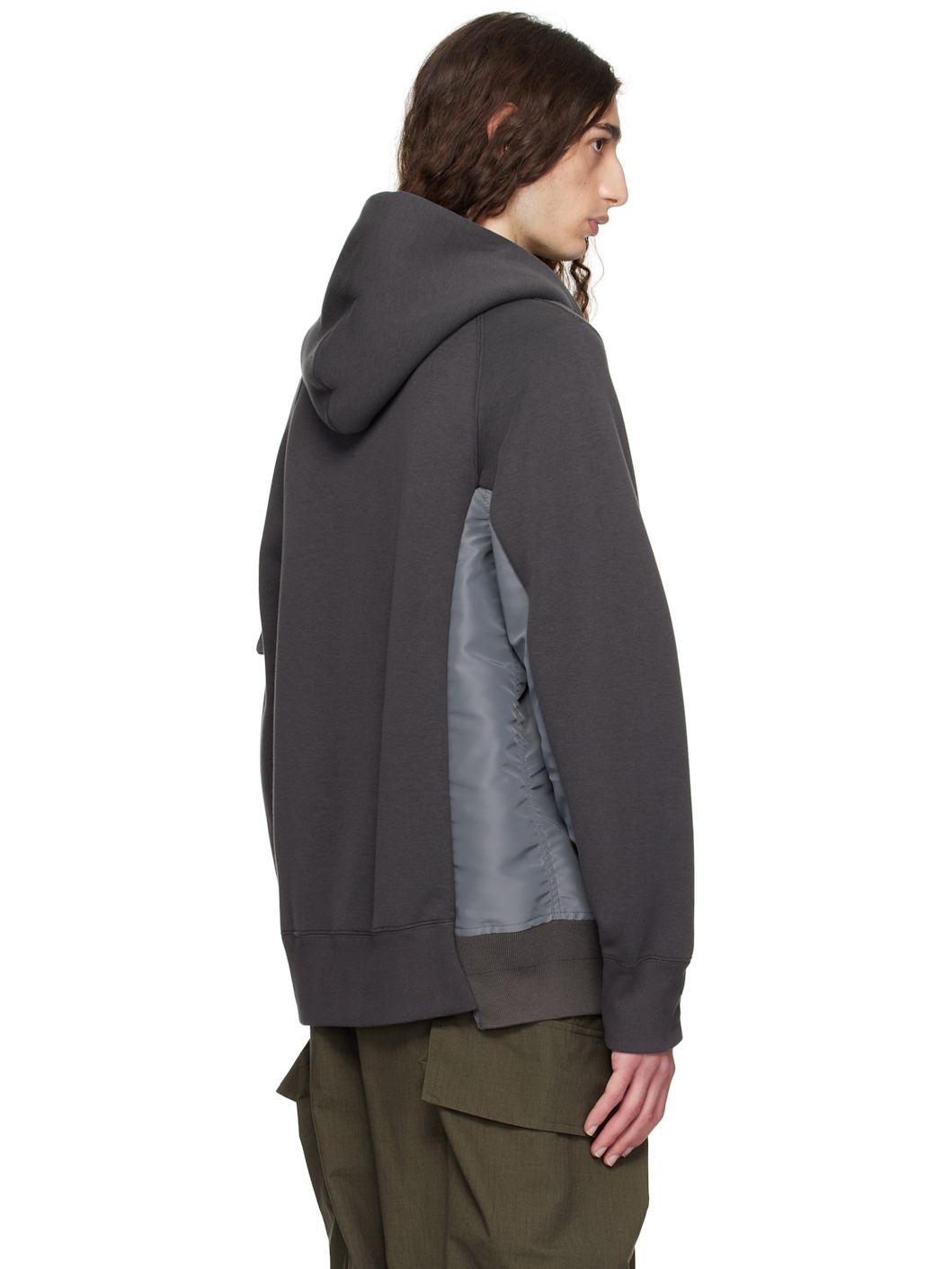 Gray Sponge Sweat & Nylon Twill Hoodie - 3