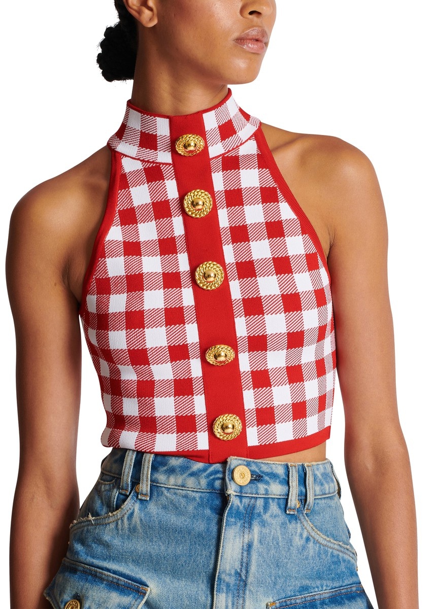 Fine-Gauge Knit Gingham Tank Top - 5