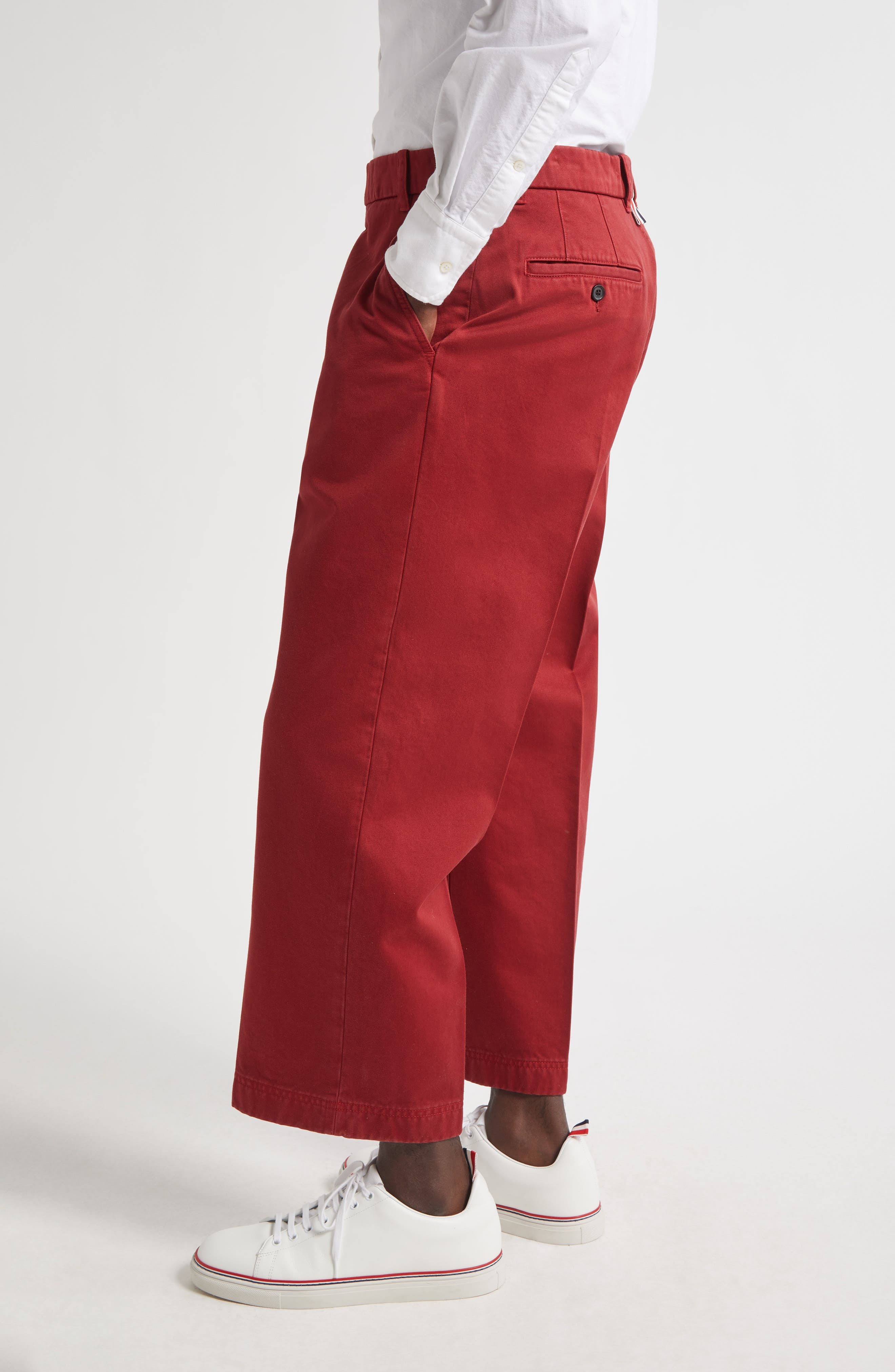 Thom Browne Cotton Twill Crop Chinos in Burgundy at Nordstrom - 4
