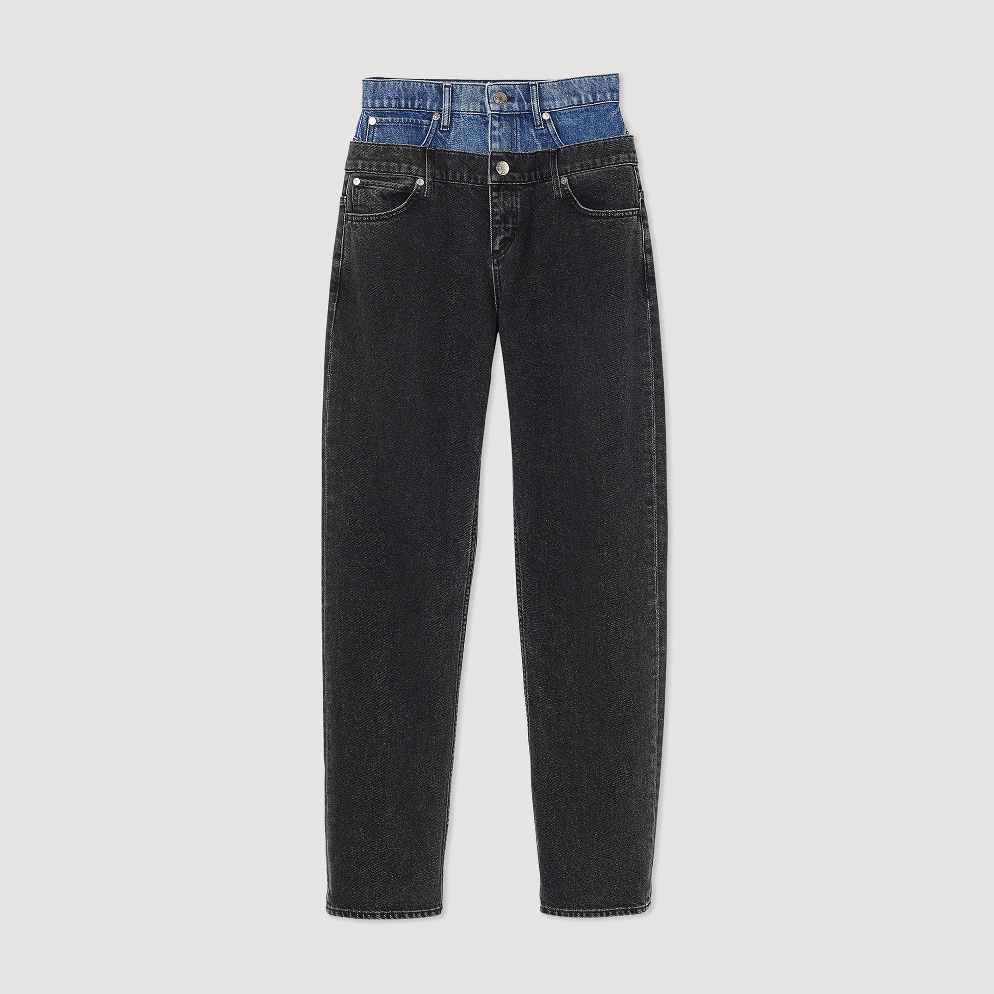 Two-tone double-waisted jeans - 1