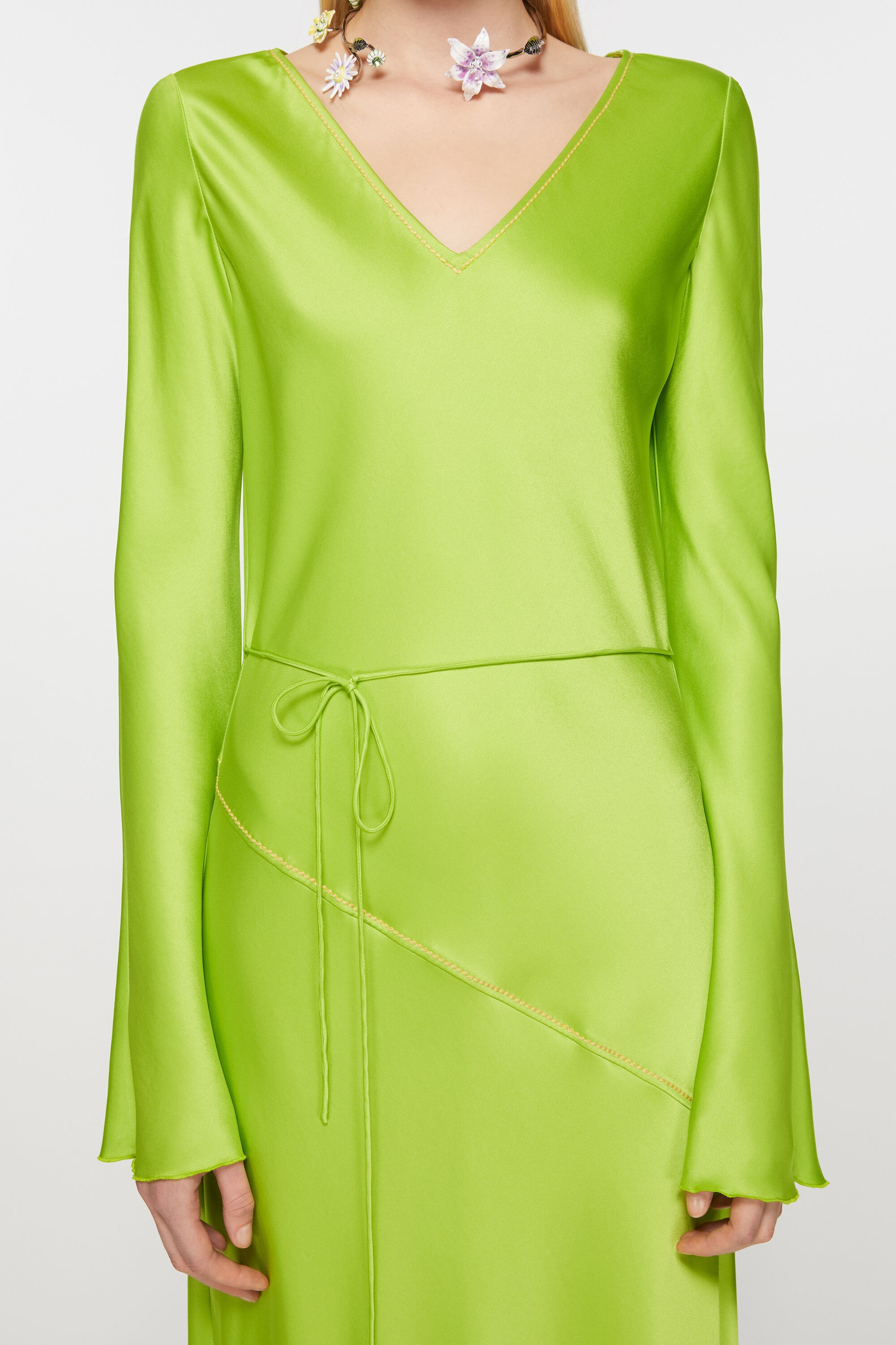 Satin long dress - Bright Green - 5