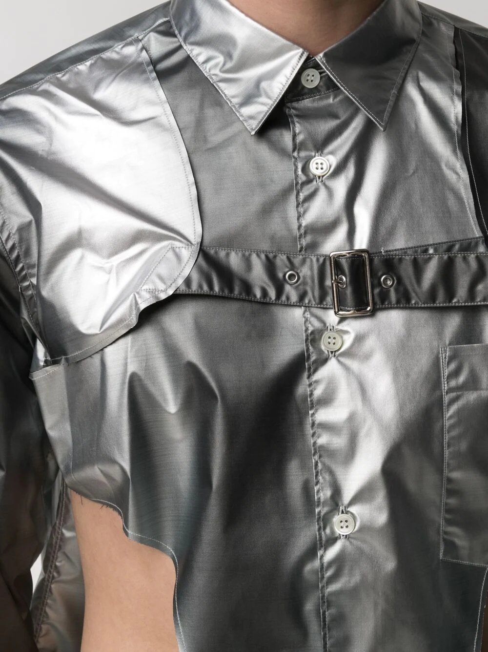 cut-out panelled metallic shirt - 5