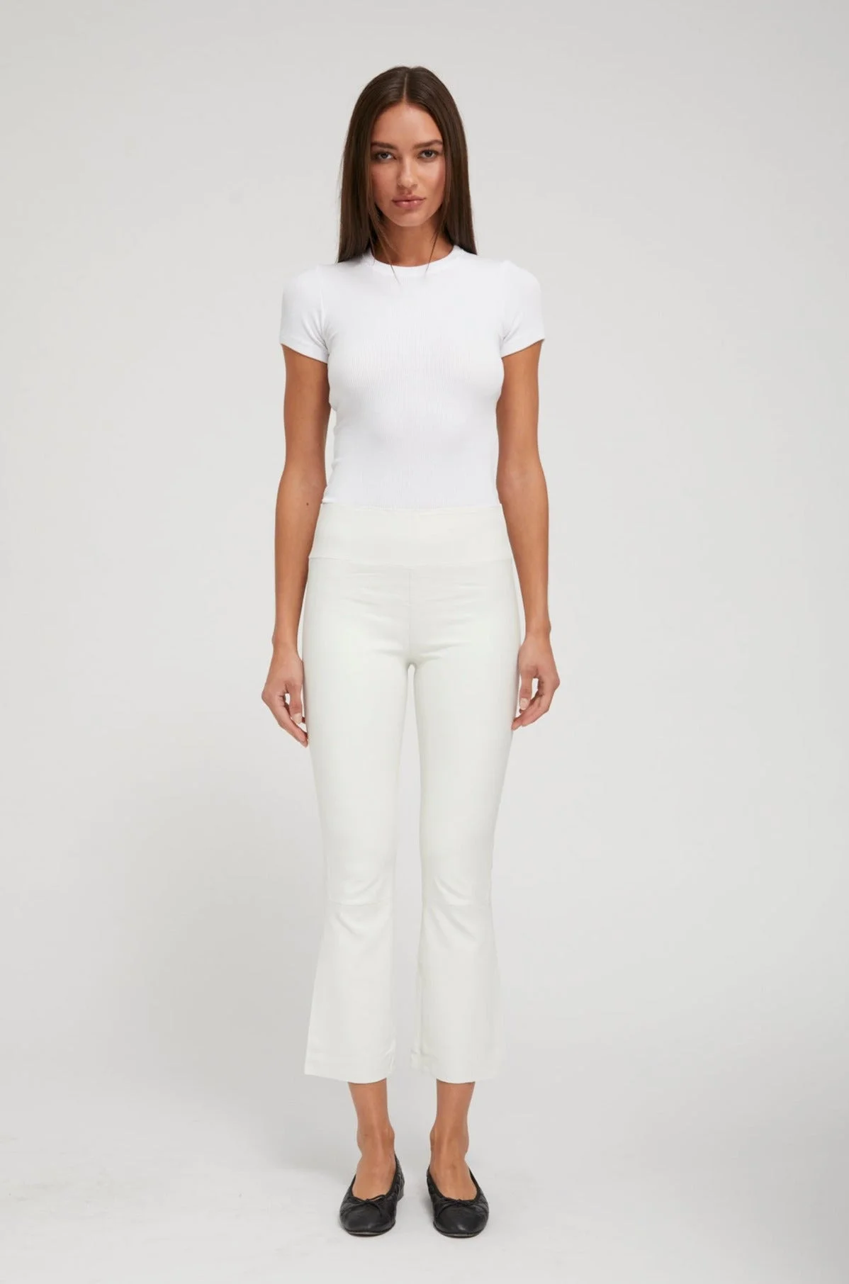 WHITE LEATHER CROP FLARE - 1