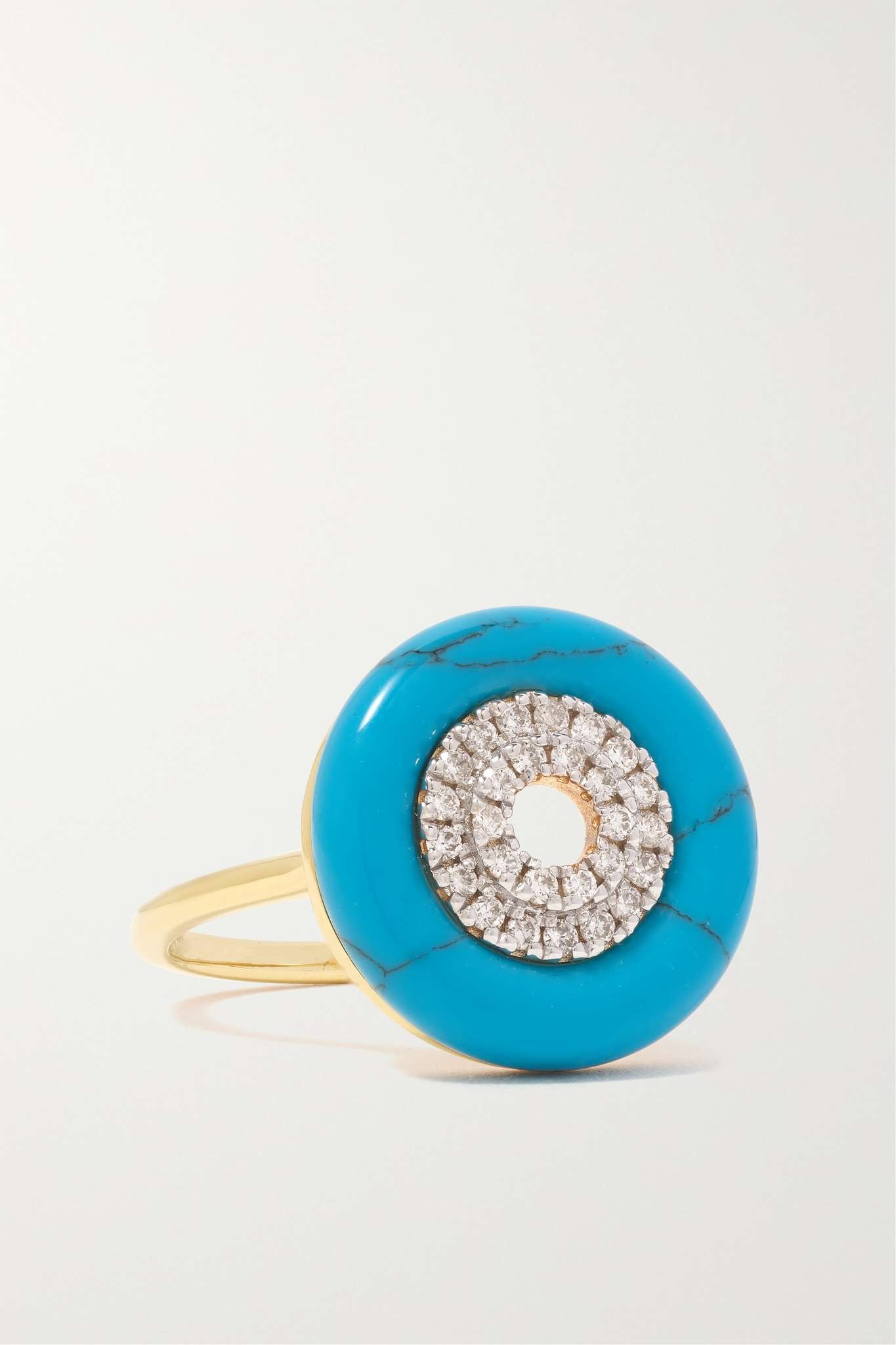 Donut 14-karat gold, turquoise and diamond ring - 1