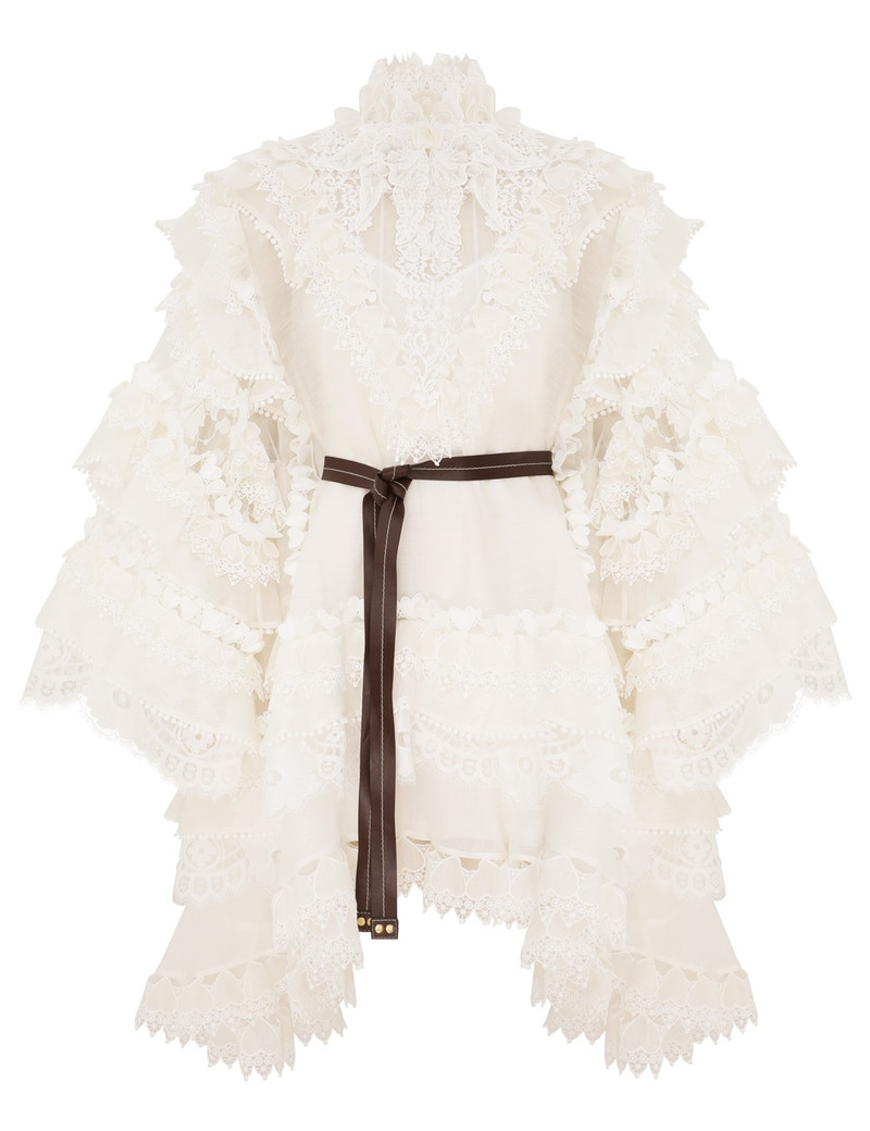 knee length dresses for ladies ZIMMERMANN WOMEN High Tide Embroidered Mini Dress White main image 1