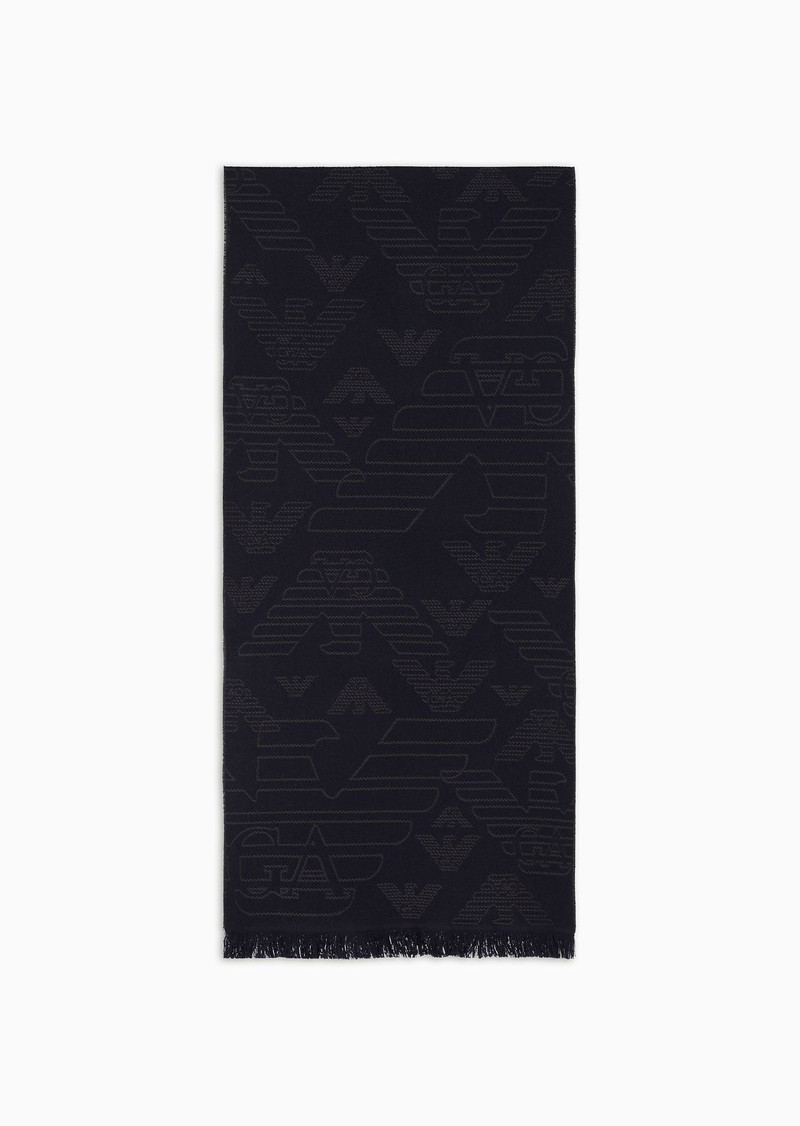 Wool scarf with all-over jacquard eagle - 1
