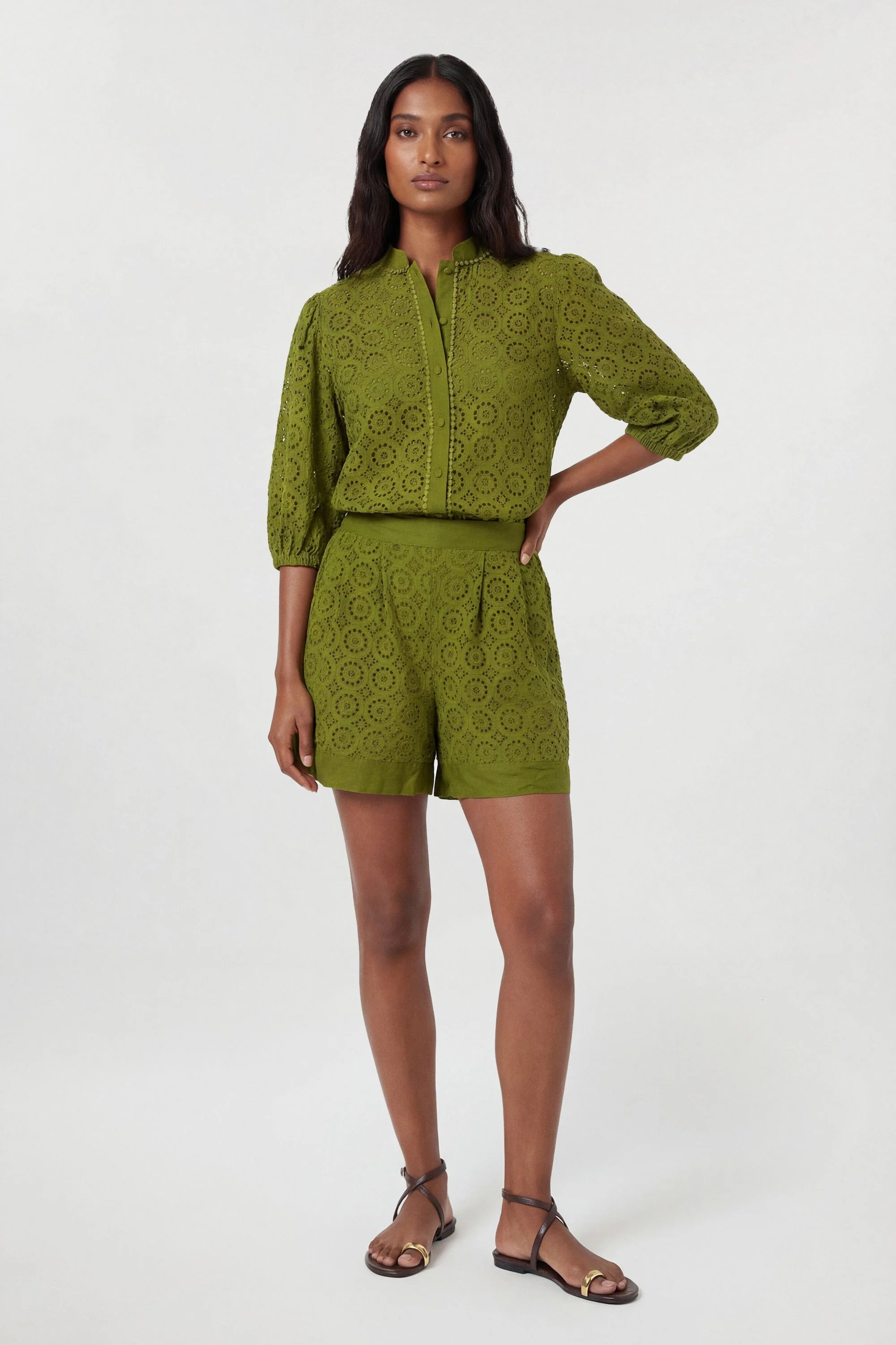 Cotton Broderie Woven Shorts - 1