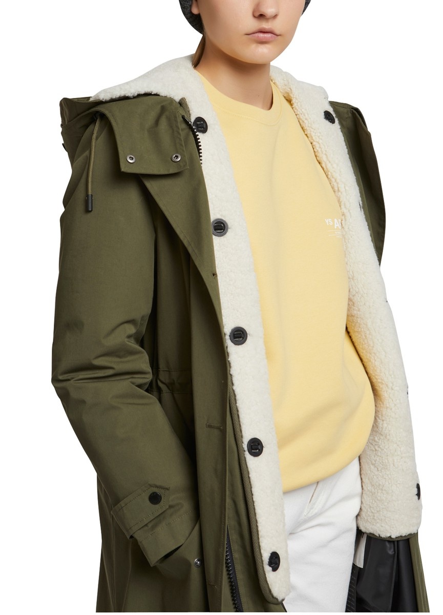 Waterproof cotton blend parka with shearling trim - 3