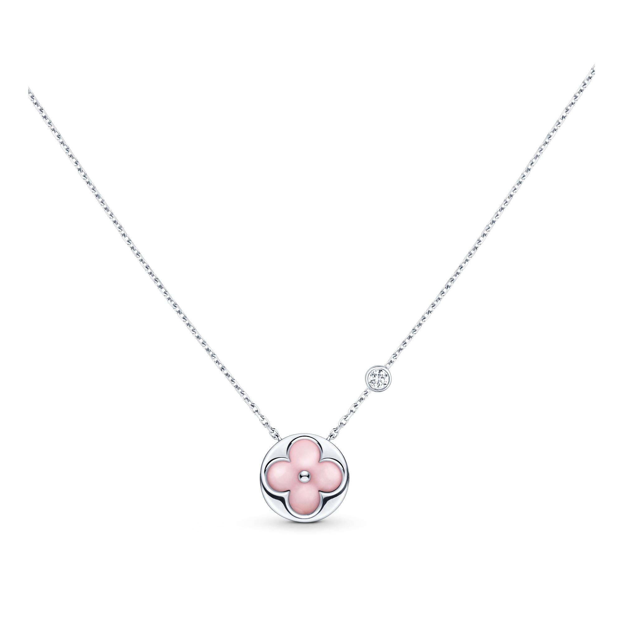 Color Blossom Bb Sun Pendant, White Gold, Pink Opal And Diamond - 1