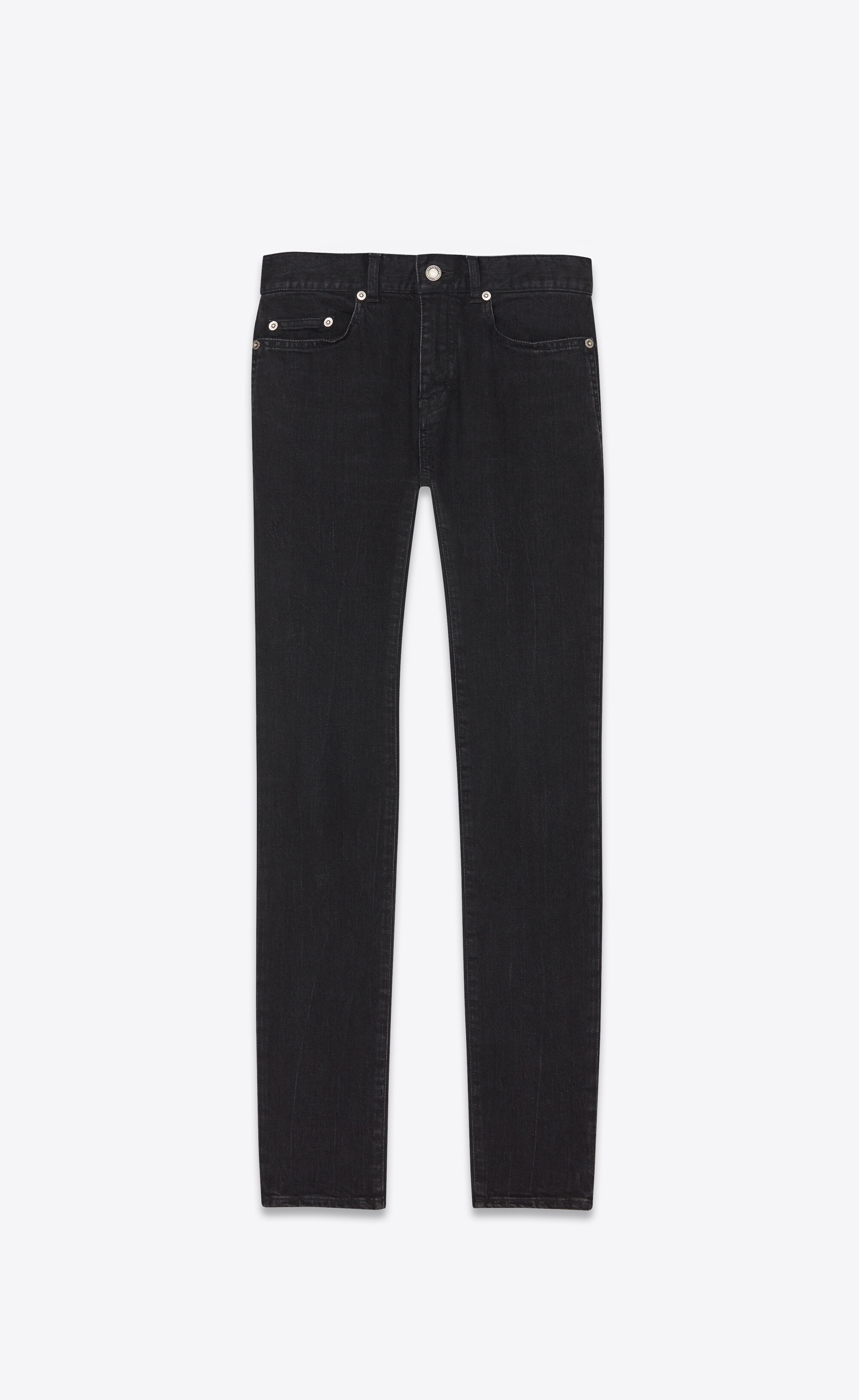 distressed skinny jeans in deep black stretch denim - 1