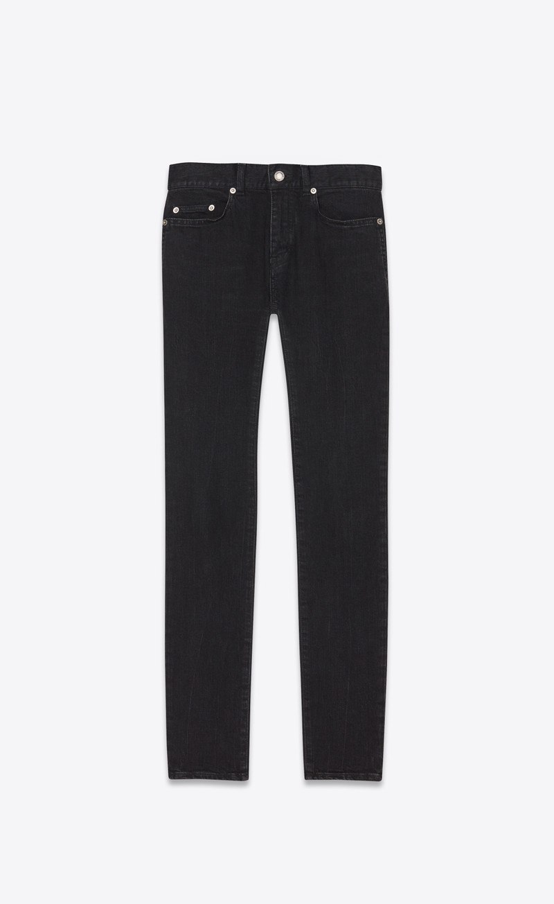 distressed skinny jeans in deep black stretch denim 1