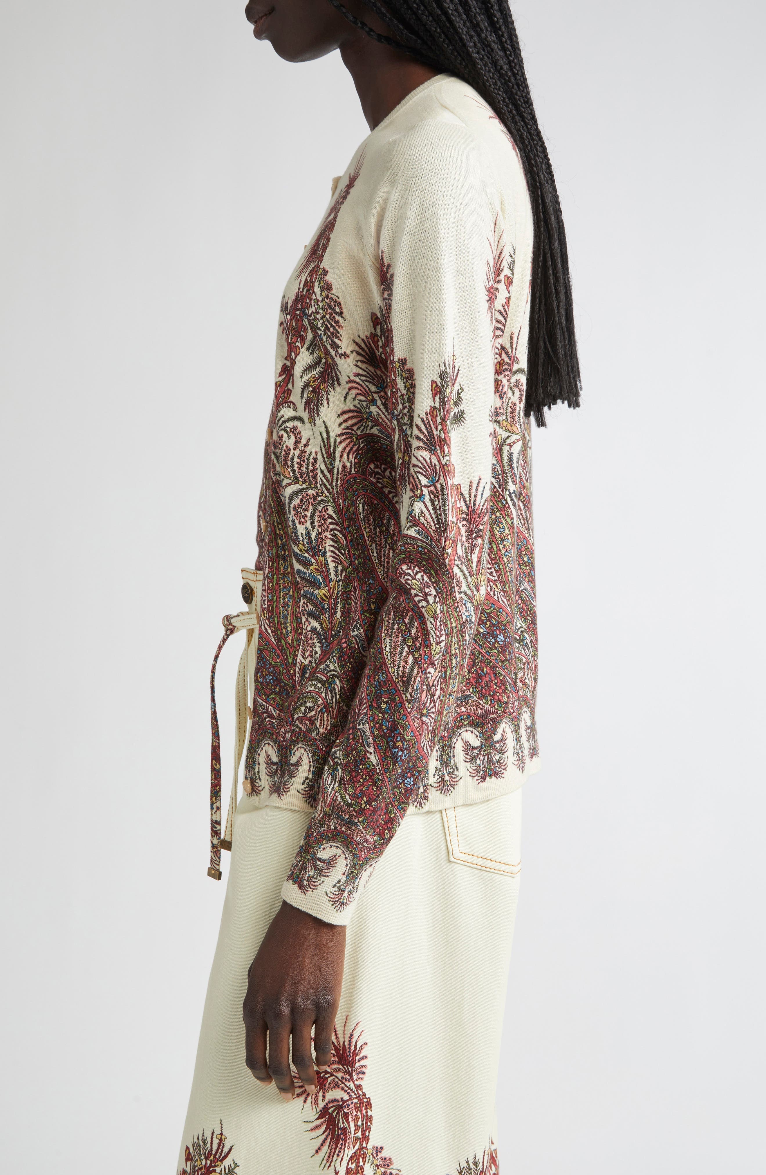 Etro Floral Paisley Silk & Cashmere Cardigan in Stampa F.do Bianco at Nordstrom - 4