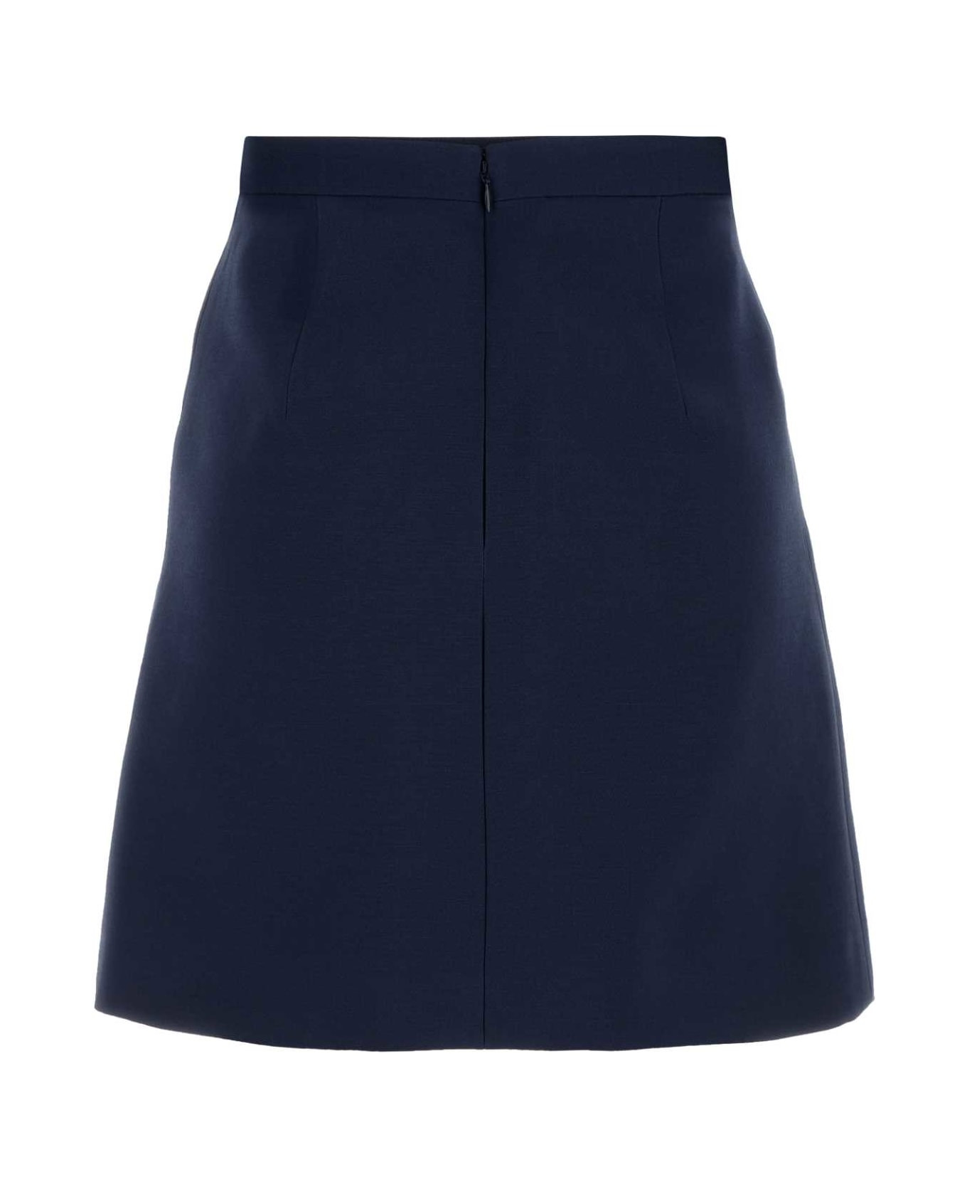 Navy Blue Wool Blend Skirt - 2