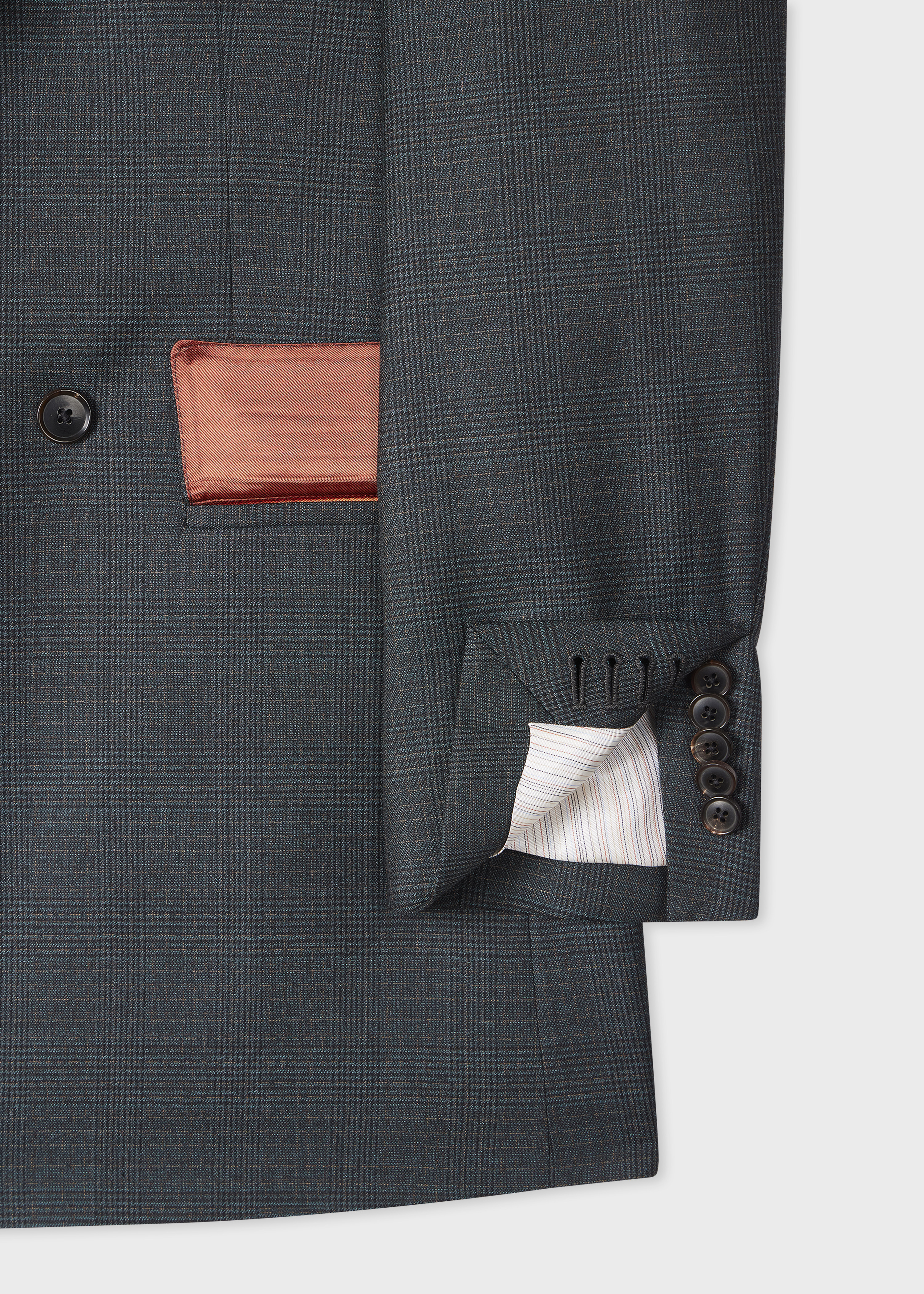 Green Check Wool Double-Breasted Blazer - 3