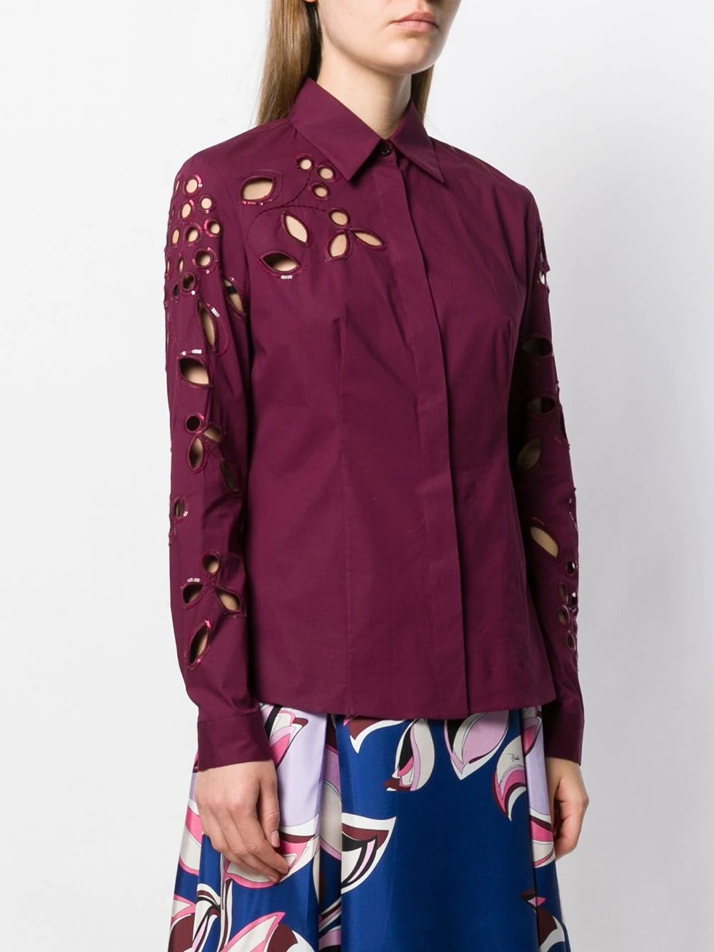 sequin trimmed cut-out blouse - 3