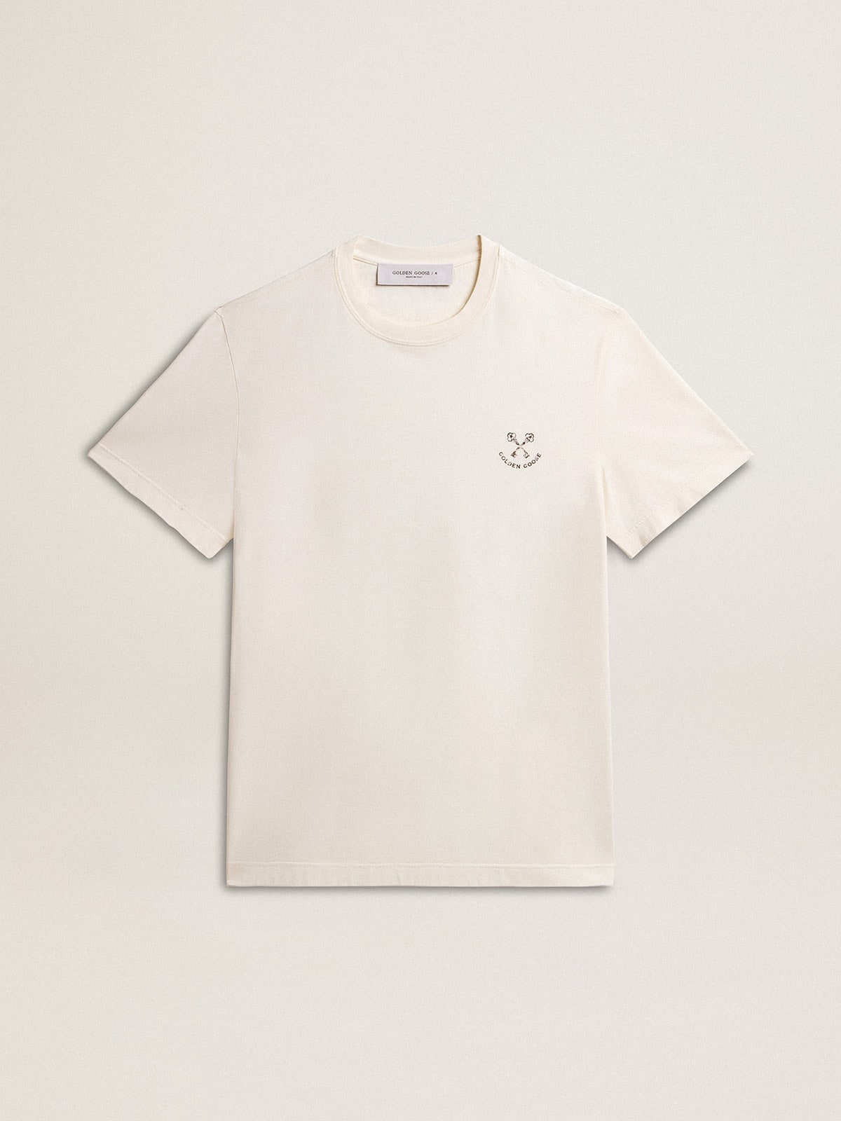Men's cotton T-shirt in aged white with print on the heart - 1