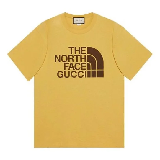 Men's Gucci x THE NORTH FACE Crossover SS21 Casual Alphabet Logo Short Sleeve Light Yellow T-Shirt 6 - 1