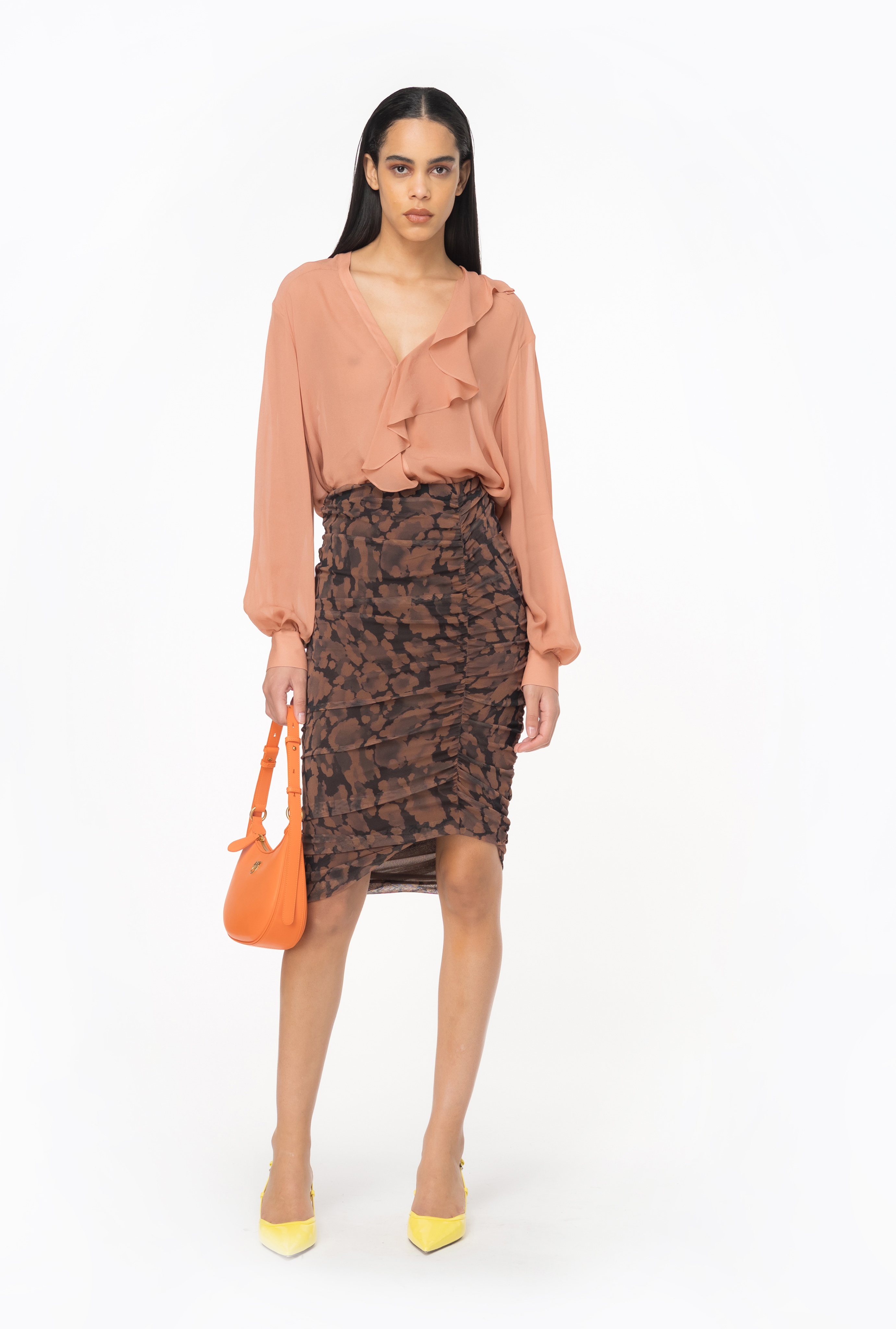 PRINTED CALF-LENGTH SKIRT WITH GATHERING - 3