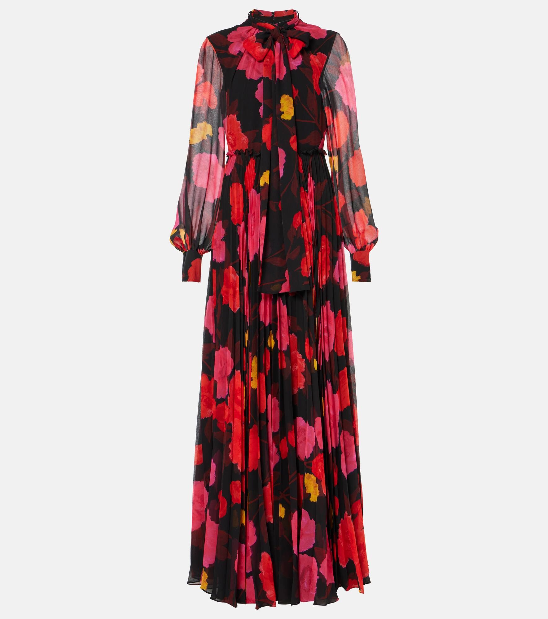 Floral pleated voile gown - 1