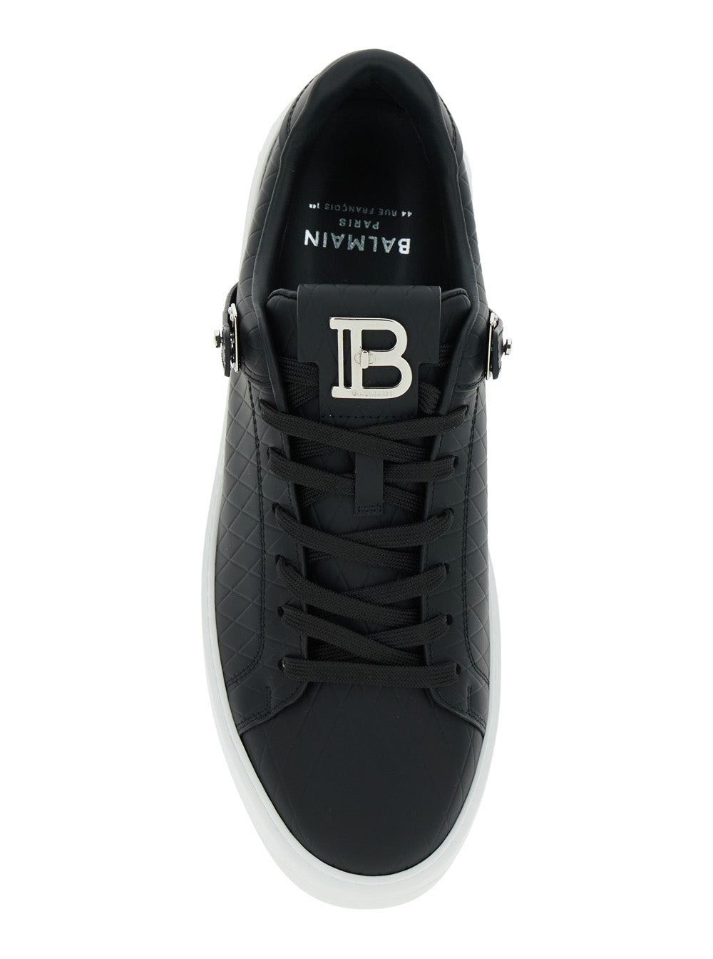 Balmain Men 'B-Court B-Buzz' Black Low Sneakers With Diamond Motif And Logo Patch On The Tongue In L - 4