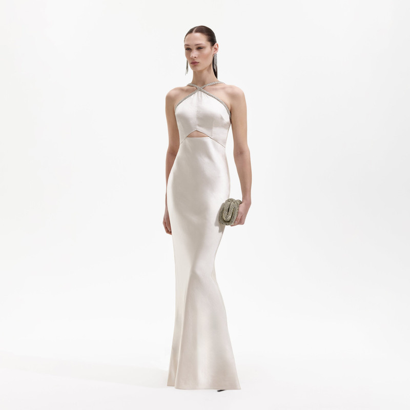 Champagne Satin Diamante Maxi Dress 2