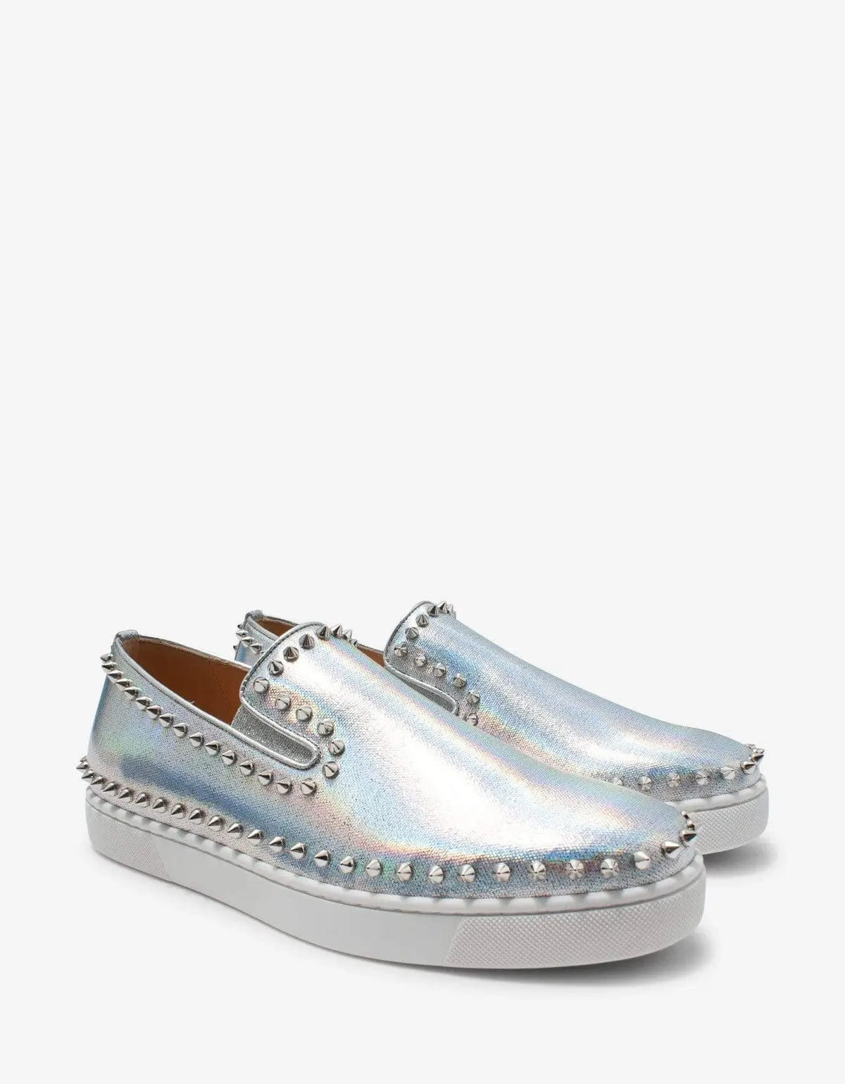 Christian Louboutin Pik Boat Silver Coated Canvas Trainers - 1