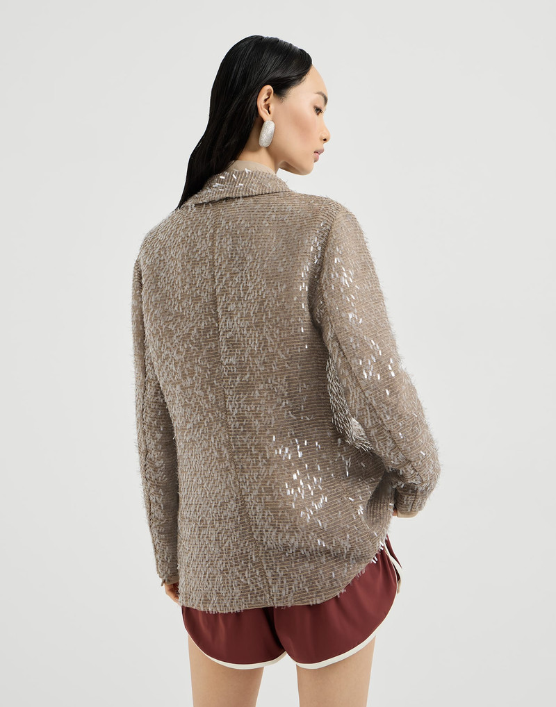 Brunello Cucinelli Dazzling cascade embroidery blazer in crispy silk outlook