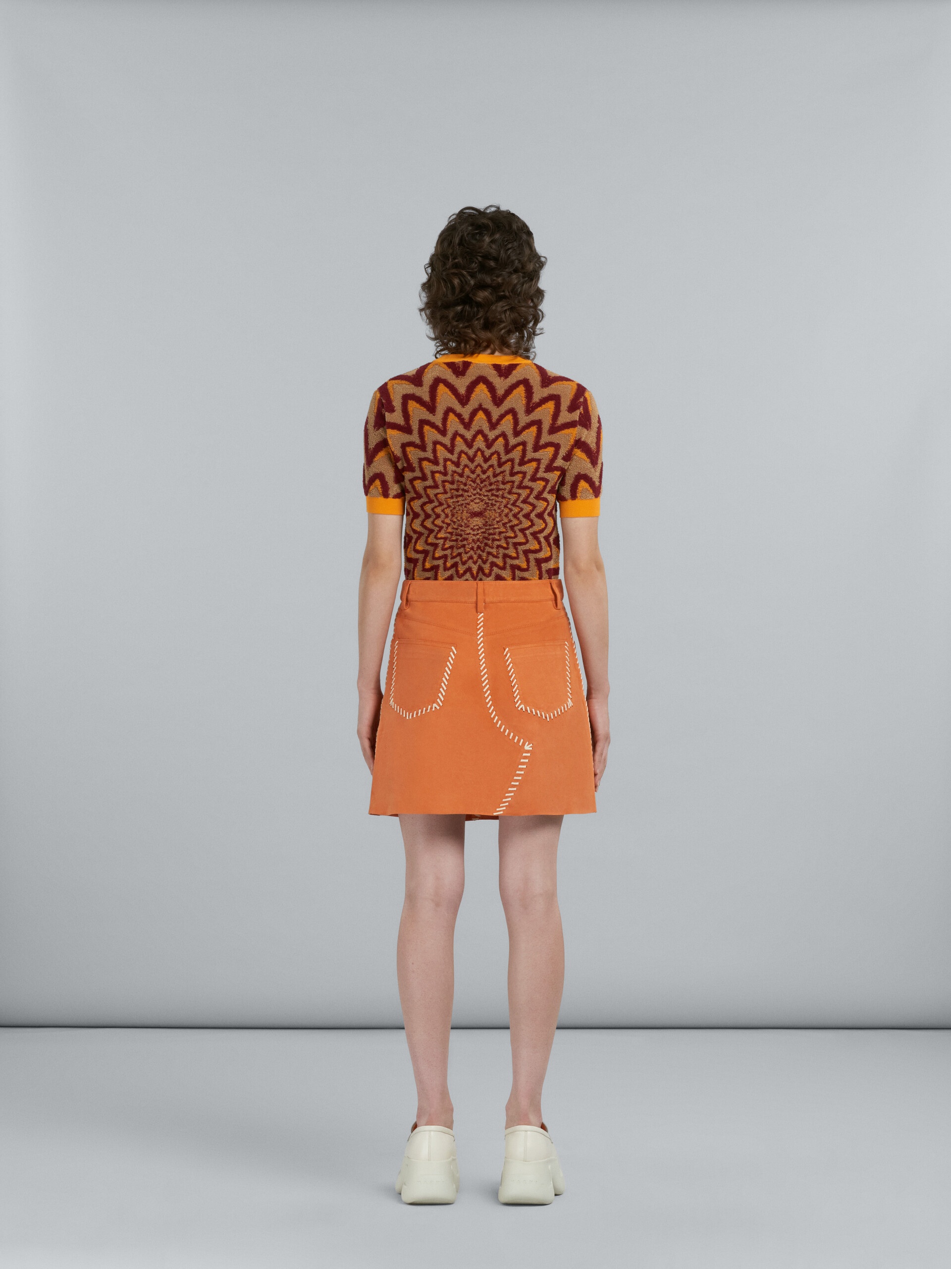 ORANGE SUEDE SKIRT WITH NAPPA STITCHING - 3