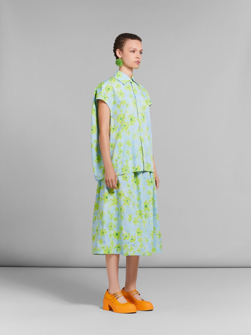 LIGHT GREEN POPLIN COCOON SHIRT WITH PARADE PRINT - 5